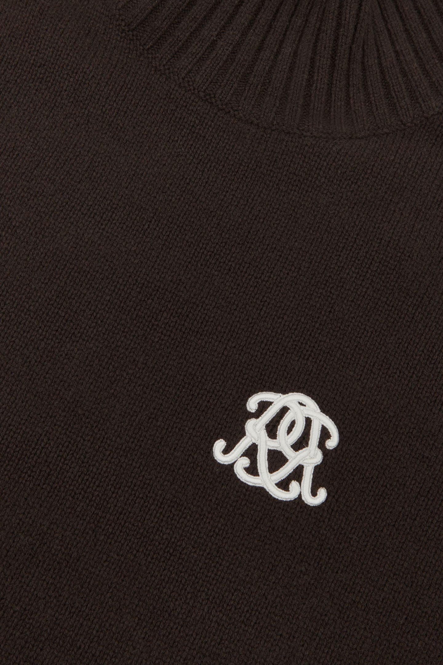 LS EMBROIDERED KNITTED STAND NECK JUMPER DARK BROWN 7