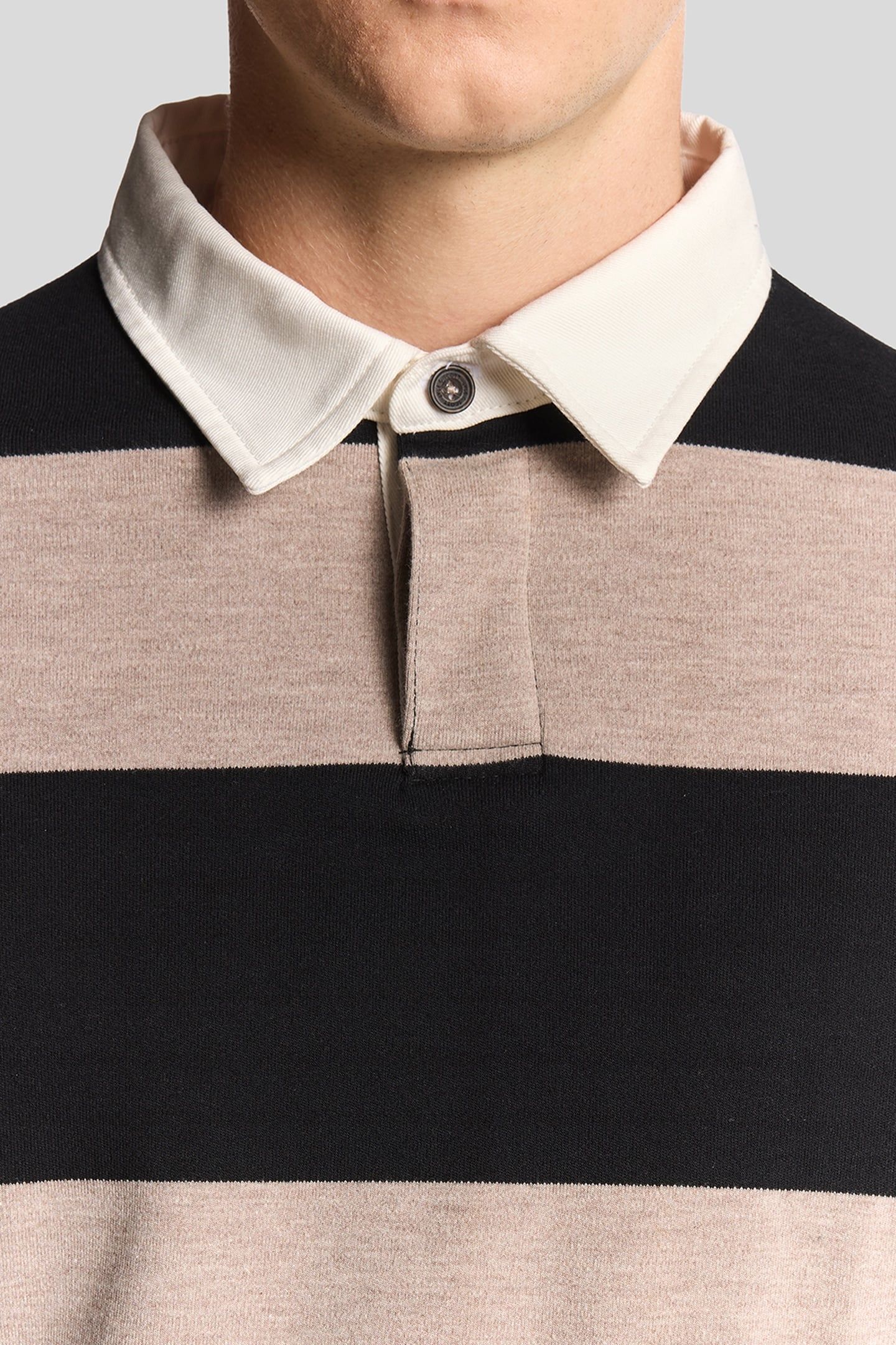 STRIPED RUGBY POLO SHIRT JET BLACK/WHITE HEATHER 5