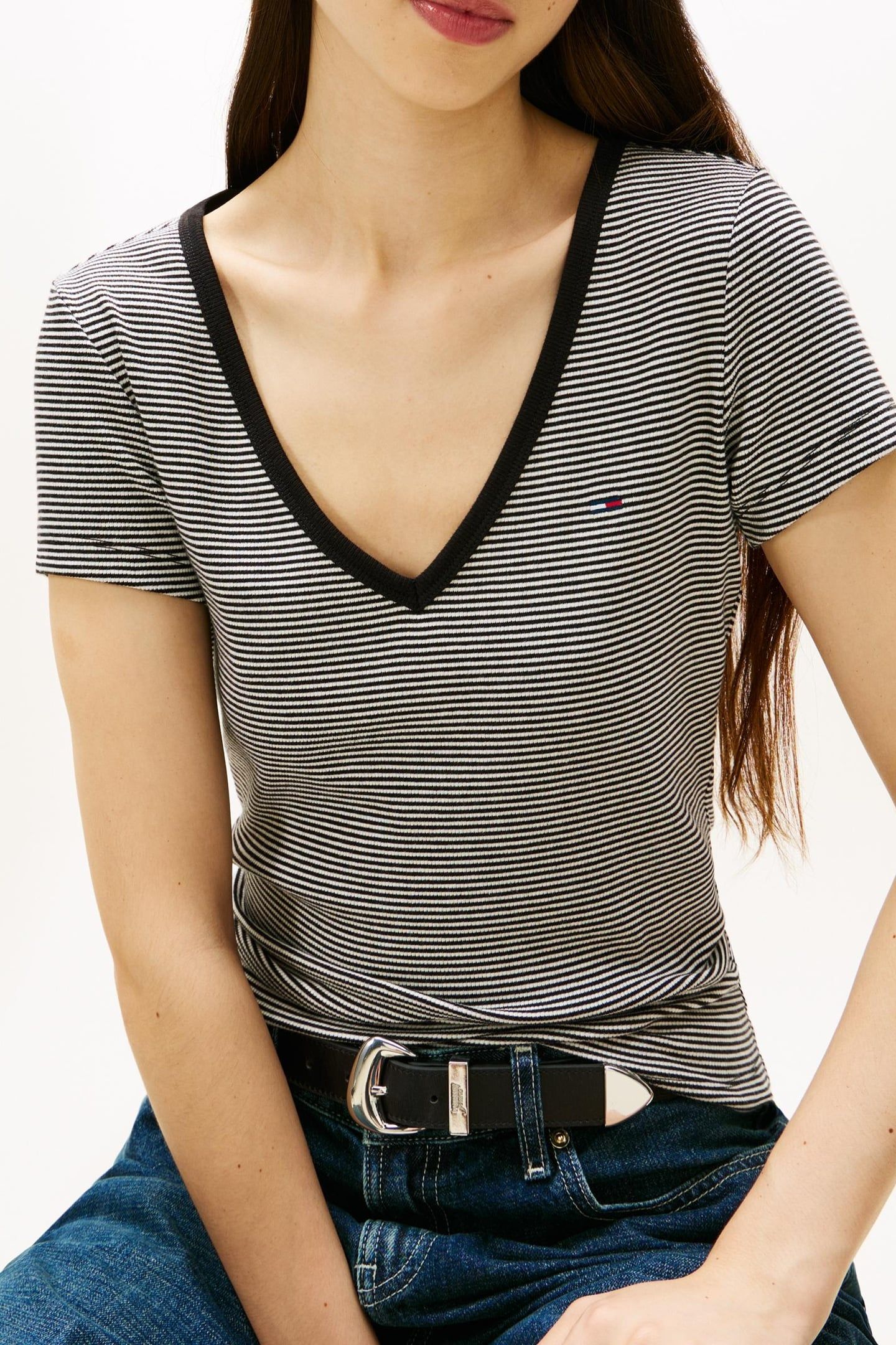 SLIM ESSENTIAL T-SHIRT BLACK/ECRU STRIPE 1