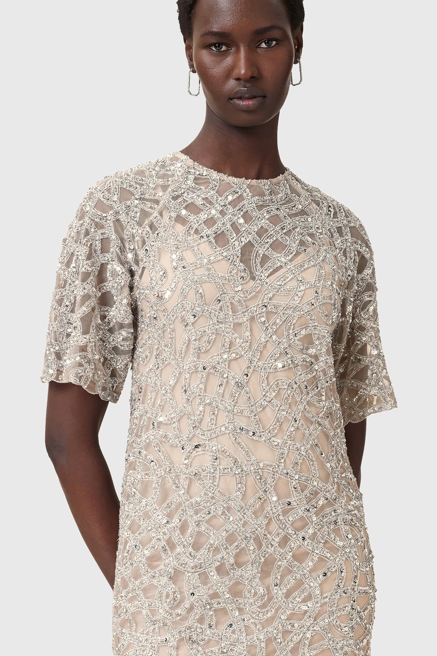 EVA EMB DRESS WHITE/SILVER 7