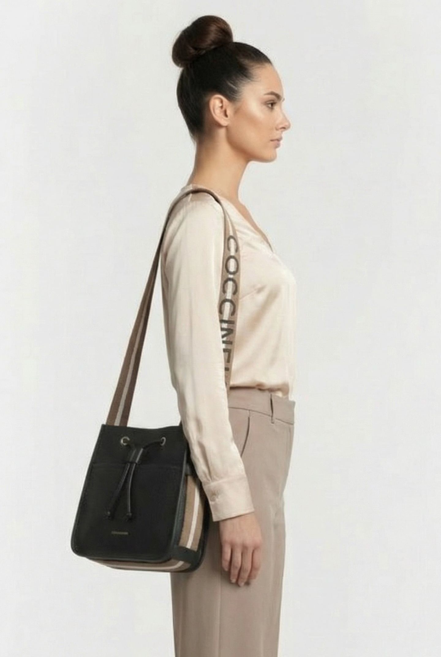 LARGE SHOULDER BAG WITH LOGO STRAP IN BLACK 1