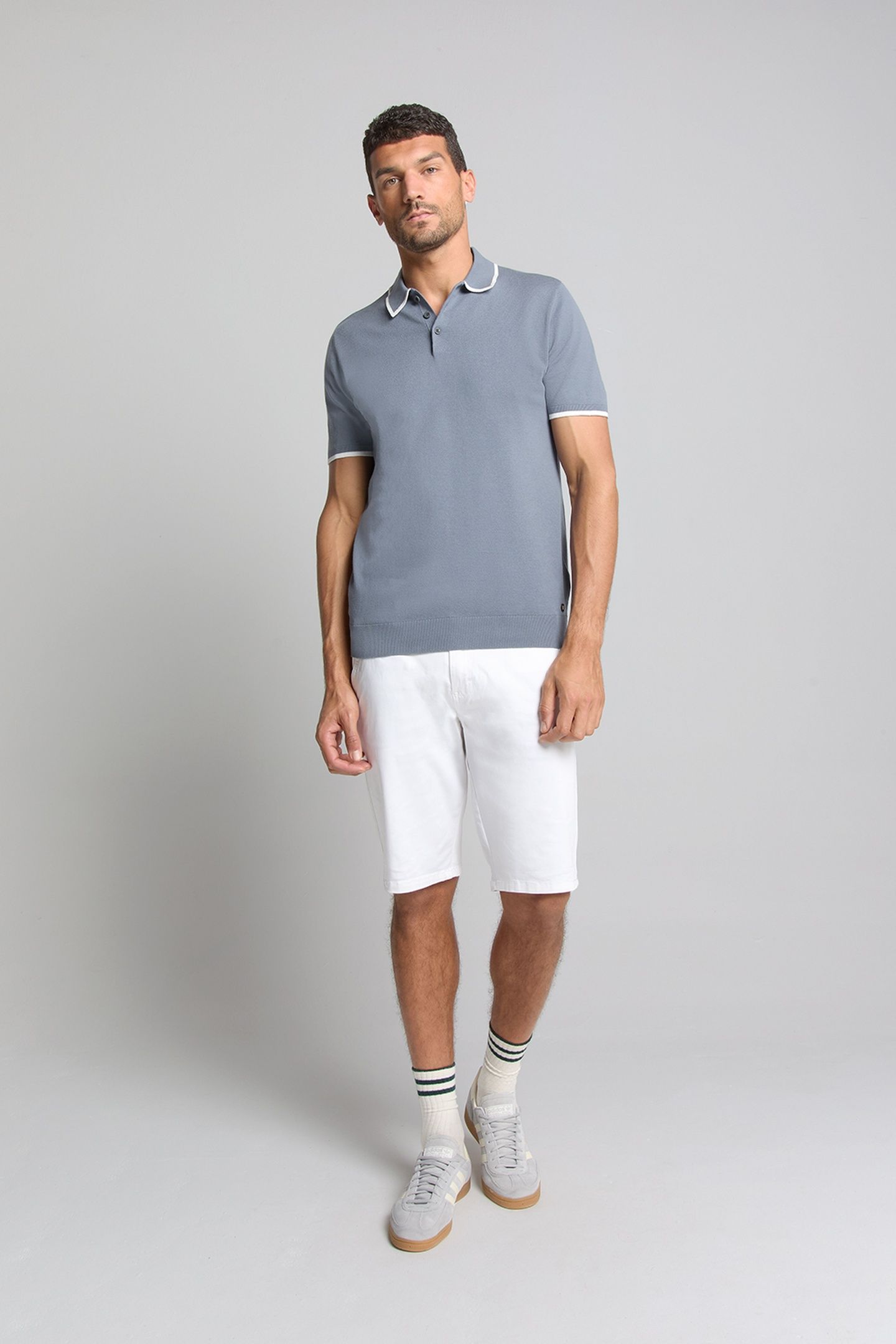 PULLOVER SHORT SLEEVE POLO BUTTON SOLID WASHED BLUE 3