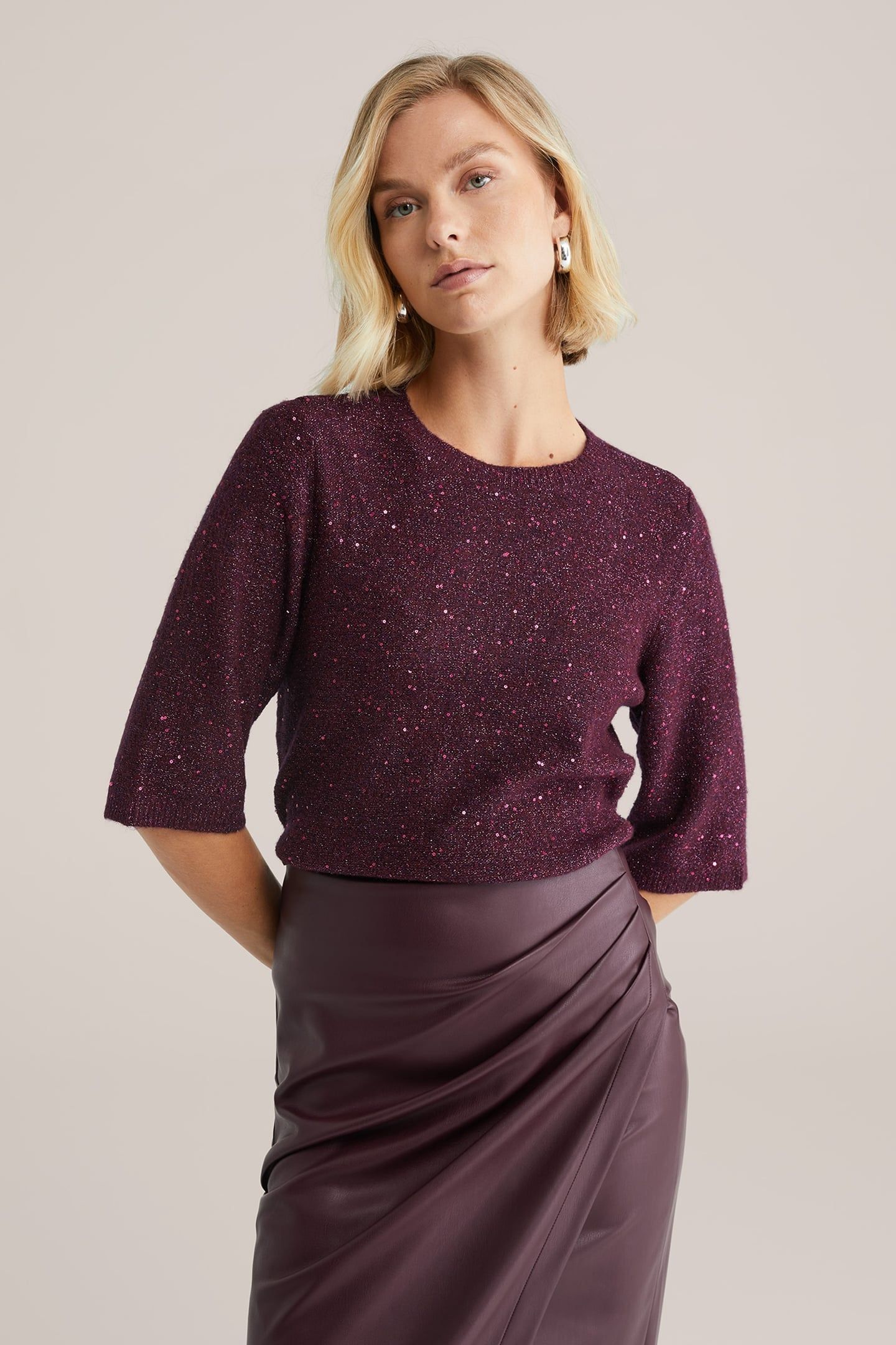 KNITTED PULLOVER AUBERGINE 1