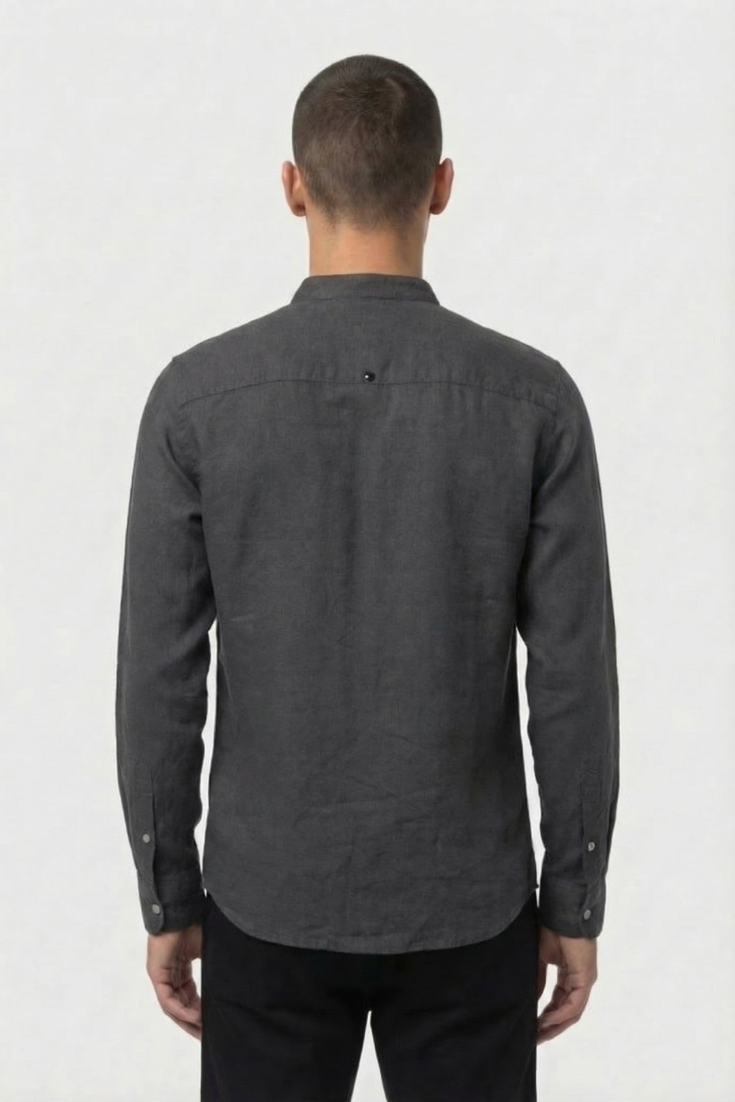 SHIRT GRANDDAD SOLID WITH LINEN DARK STEEL 3