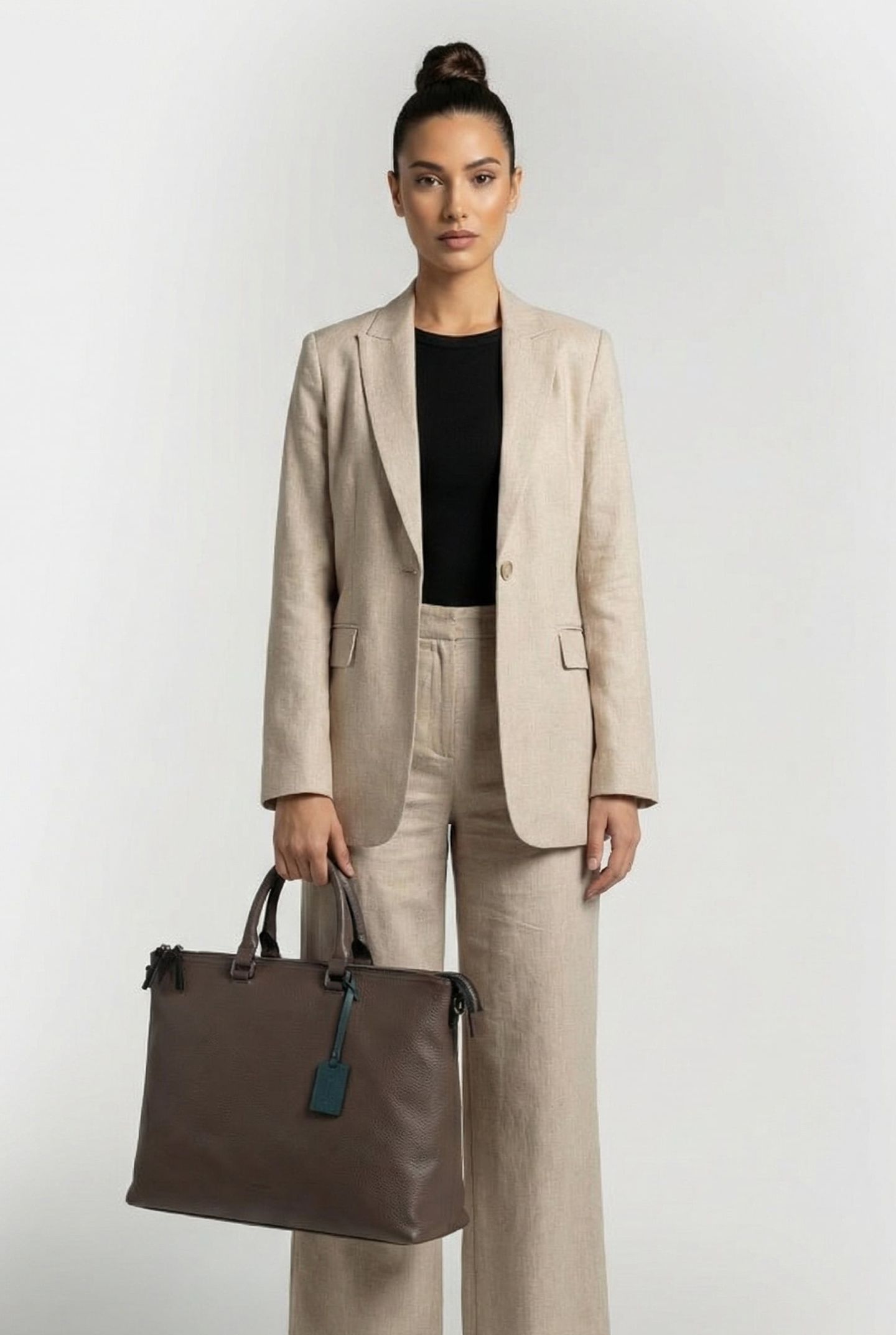 LARGE WORK TOTE BAG WITH HANDLE IN COFFEE BROWN 1