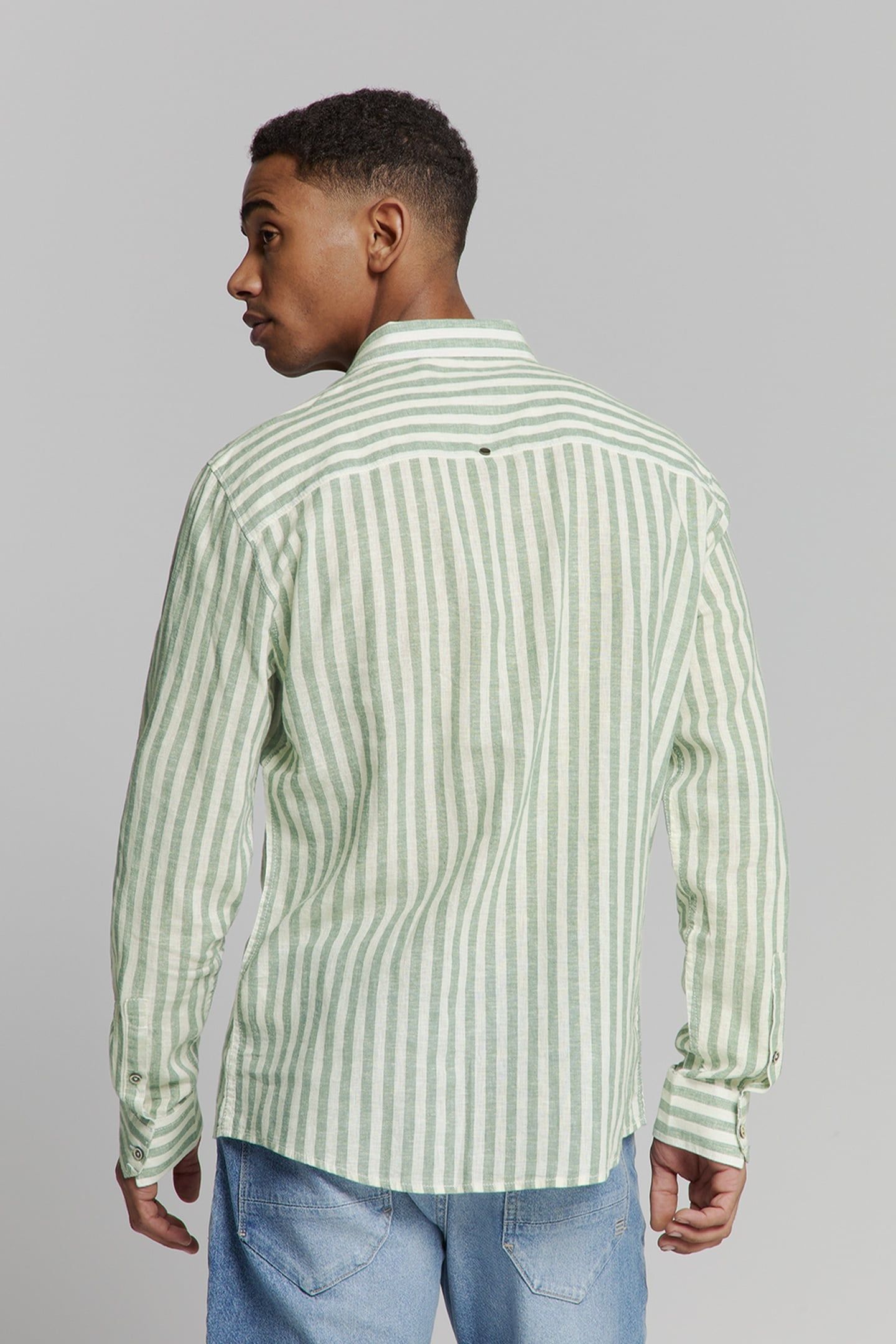 SHIRT VERICAL BIG STRIPES WITH LINEN GREEN 3