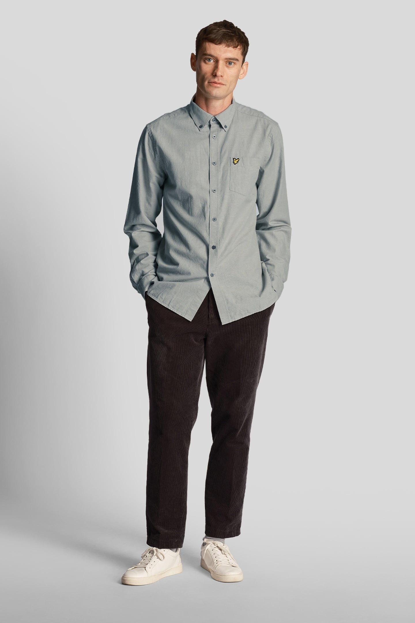 COTTON LINEN BUTTON DOWN SHIRT SLATE BLUE 1