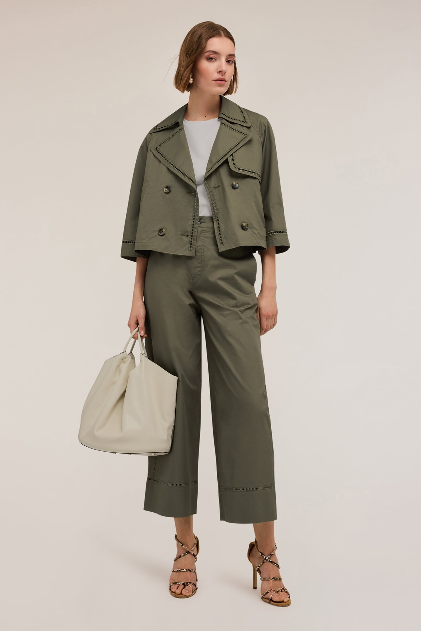 SHORT TRENCH COAT WITH OPENWORK DETAIL MILITARY GREEN 3