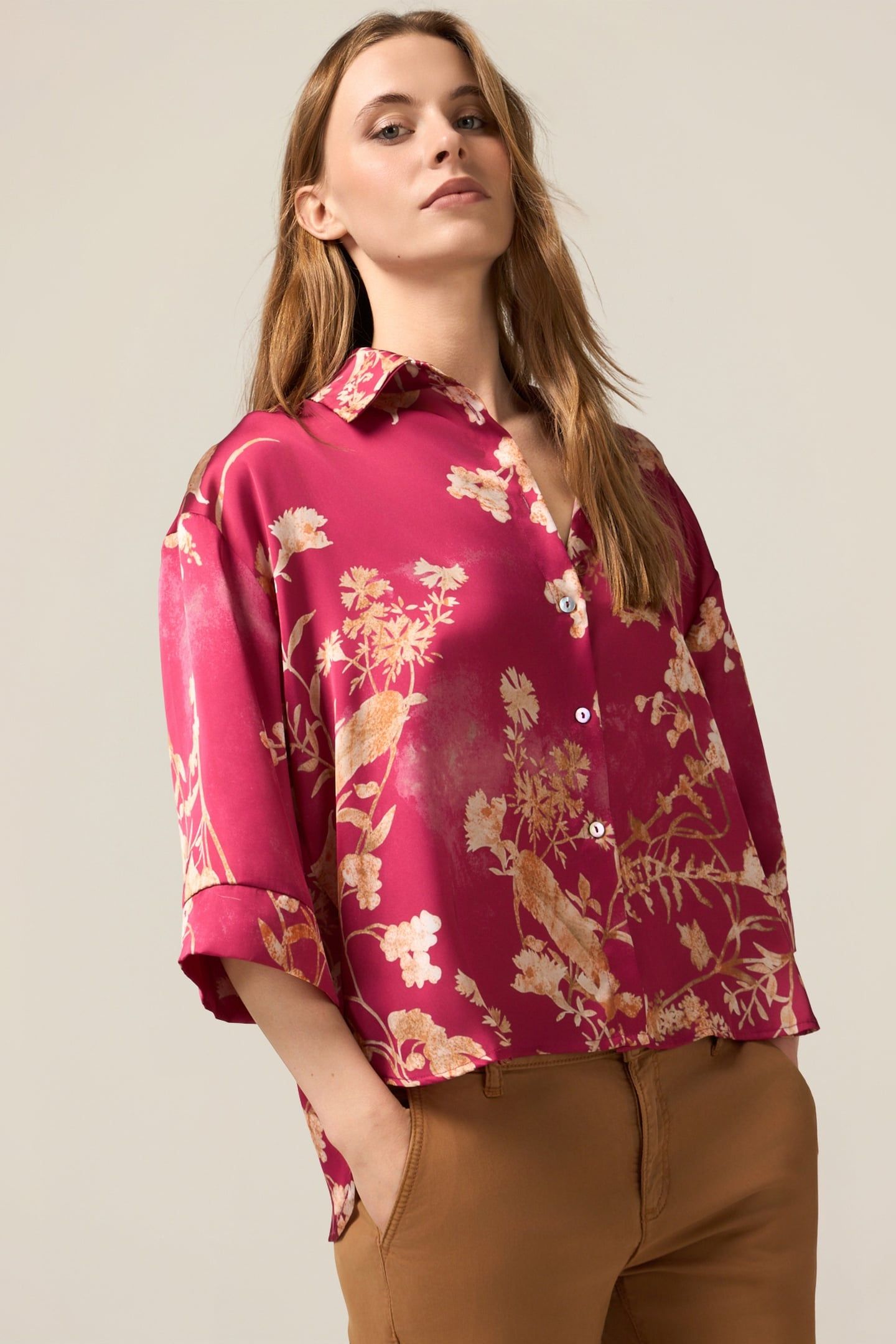 PATTERNED SATIN SHIRT FUCHSIA 1
