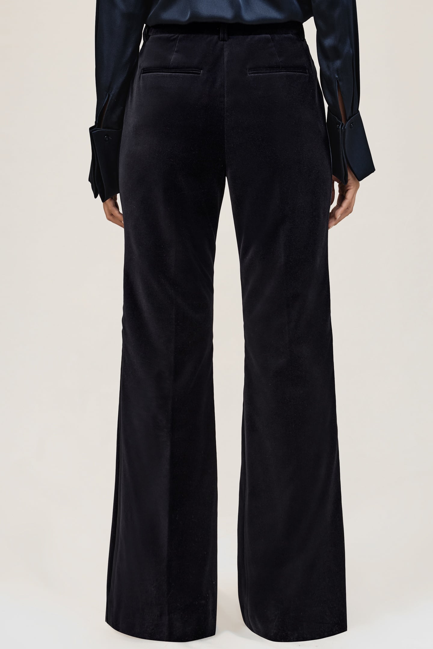 VELVET FLARE TROUSER NAVY 2