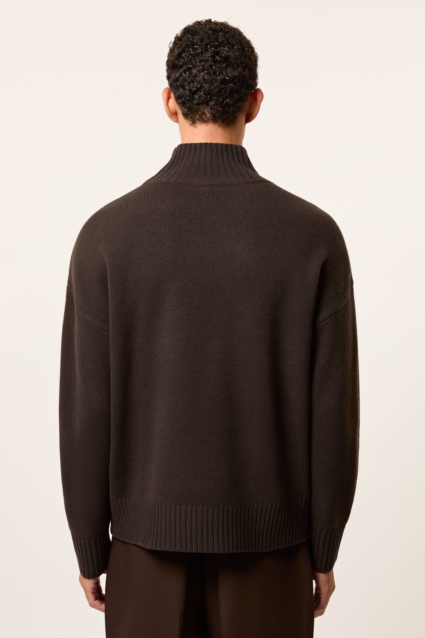 LS EMBROIDERED KNITTED STAND NECK JUMPER DARK BROWN 5