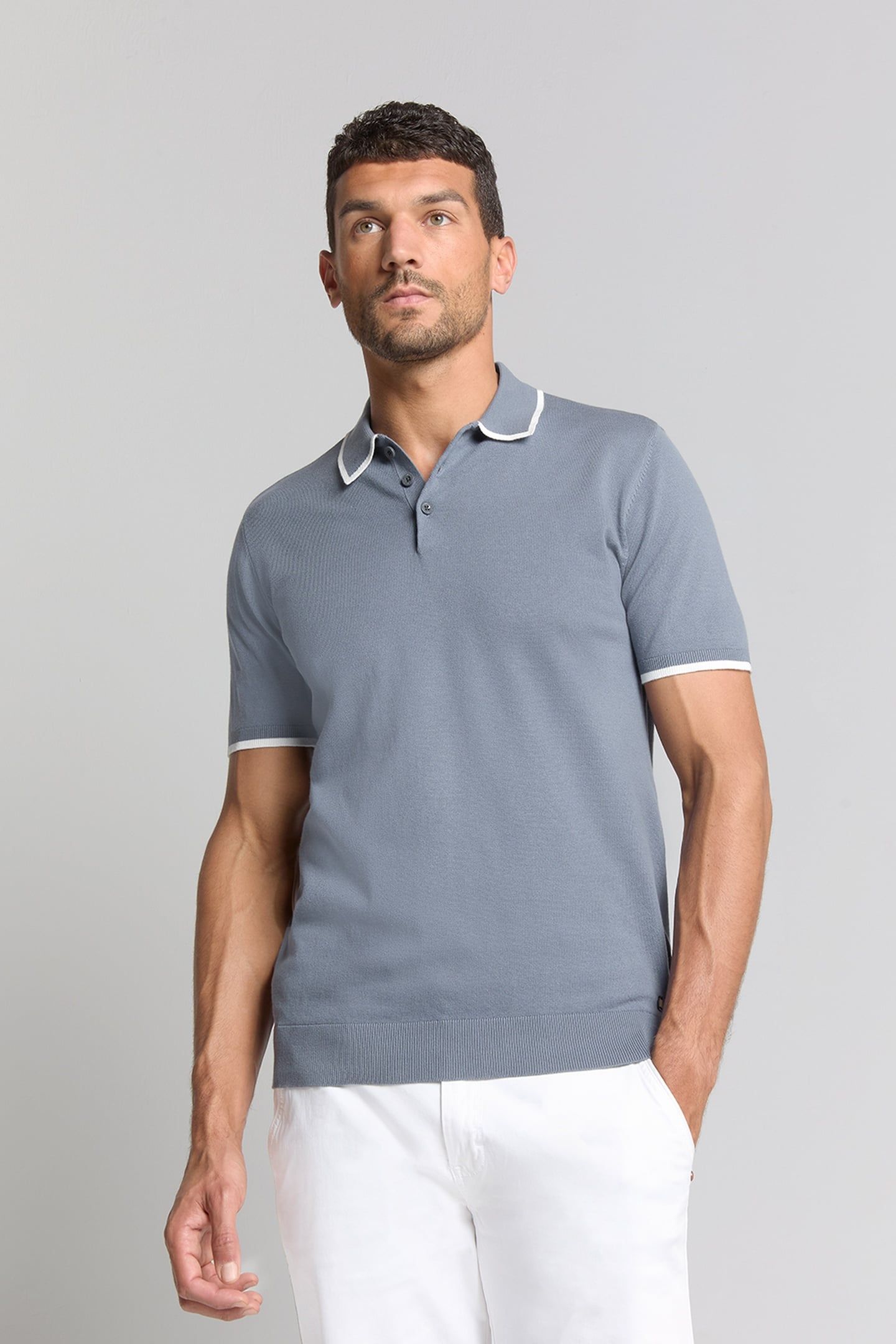 PULLOVER SHORT SLEEVE POLO BUTTON SOLID WASHED BLUE 1