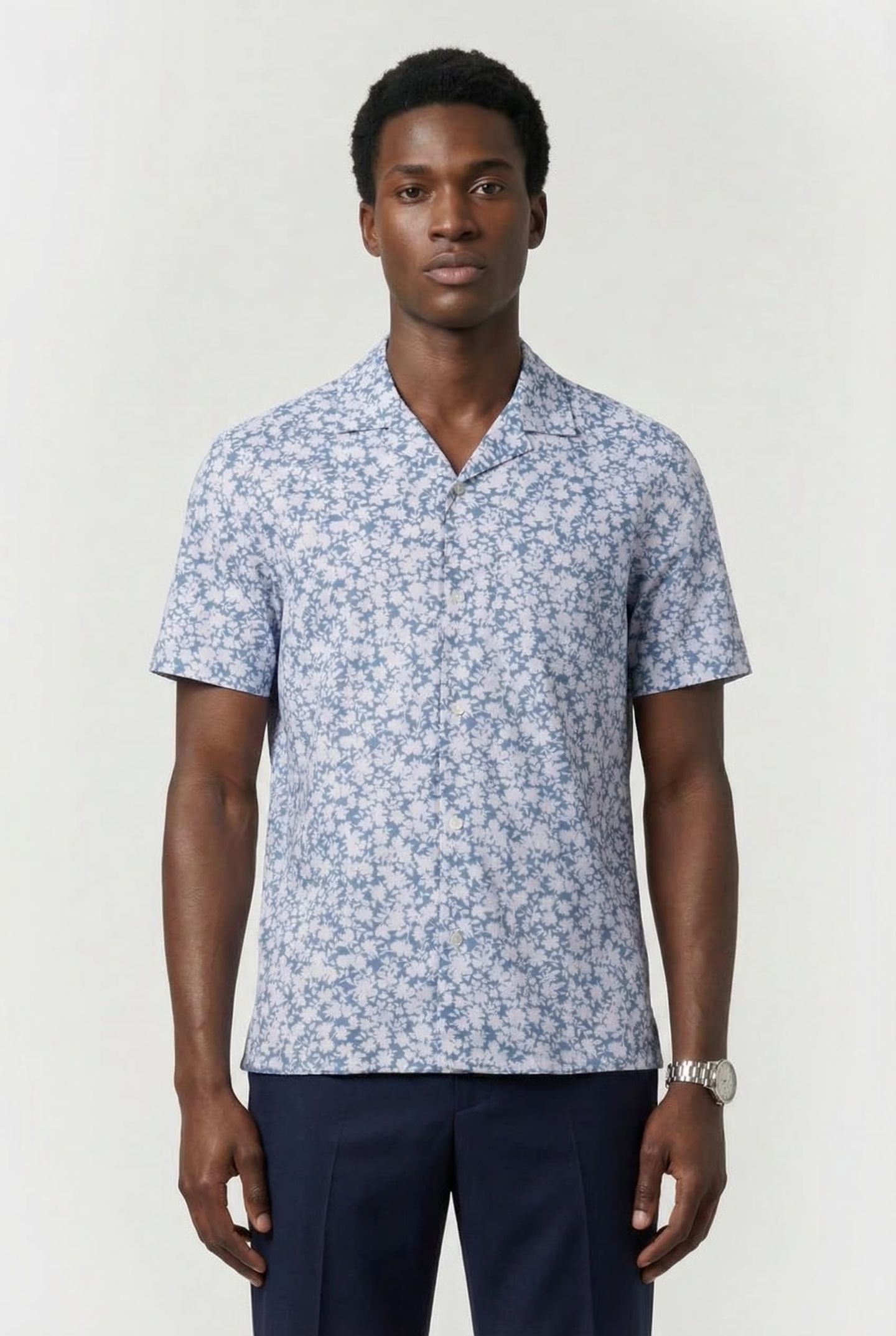 SHORT SLEEVE SHIRT IN BLUE FLORAL PRINT 1