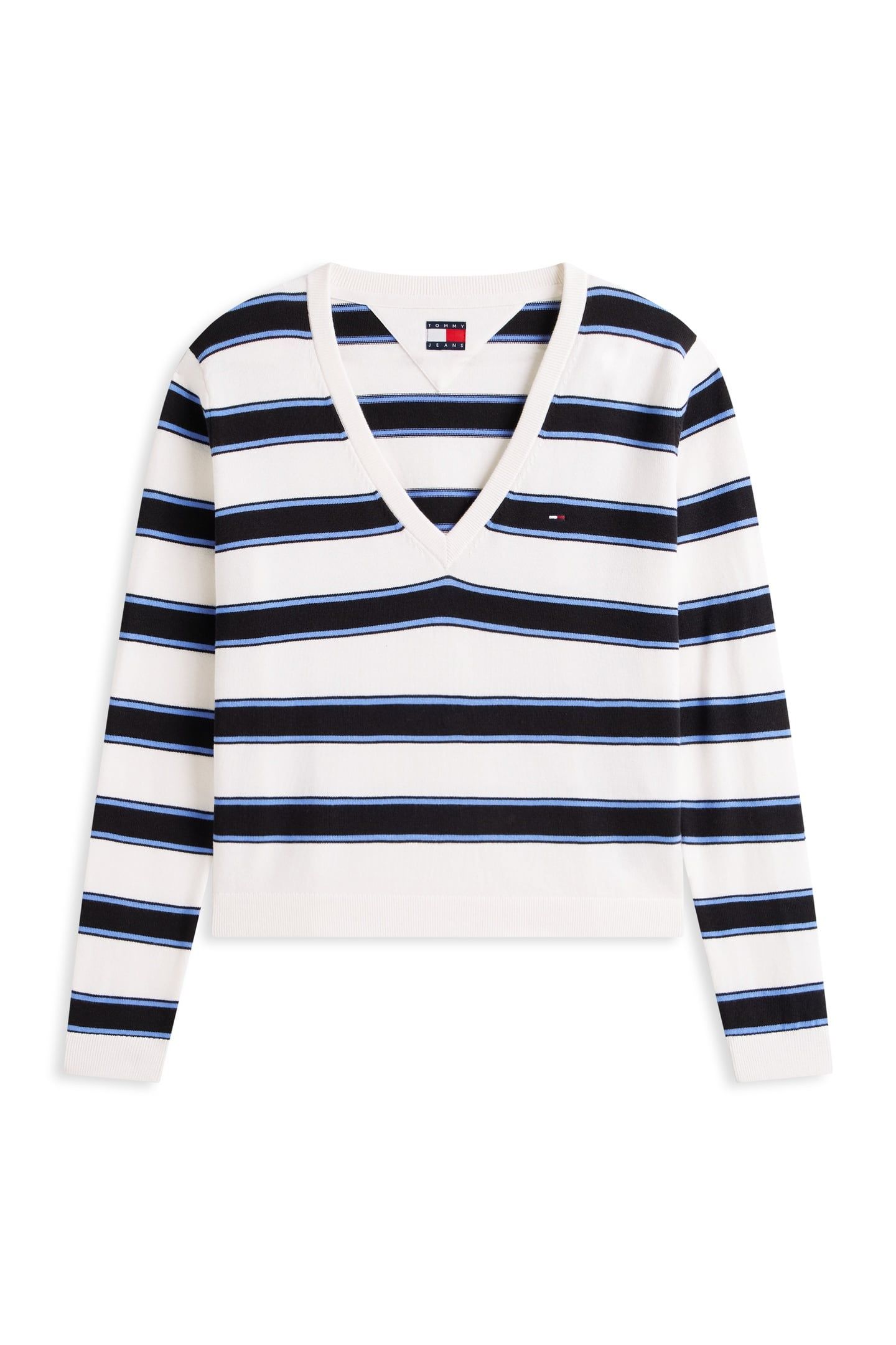 ESSENTIAL V-NECK SWEATER BLACK/MULTI STRIPE 3