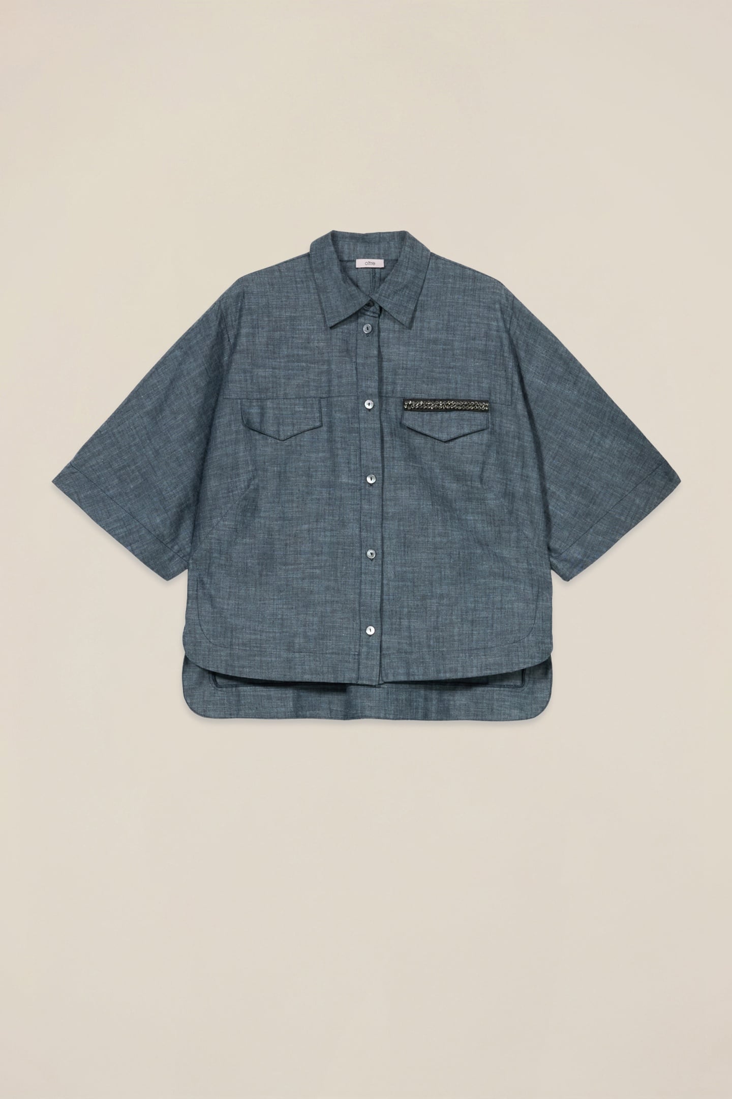 OVERSIZED DENIM-EFFECT LINEN BLEND SHIRT BLUE 3