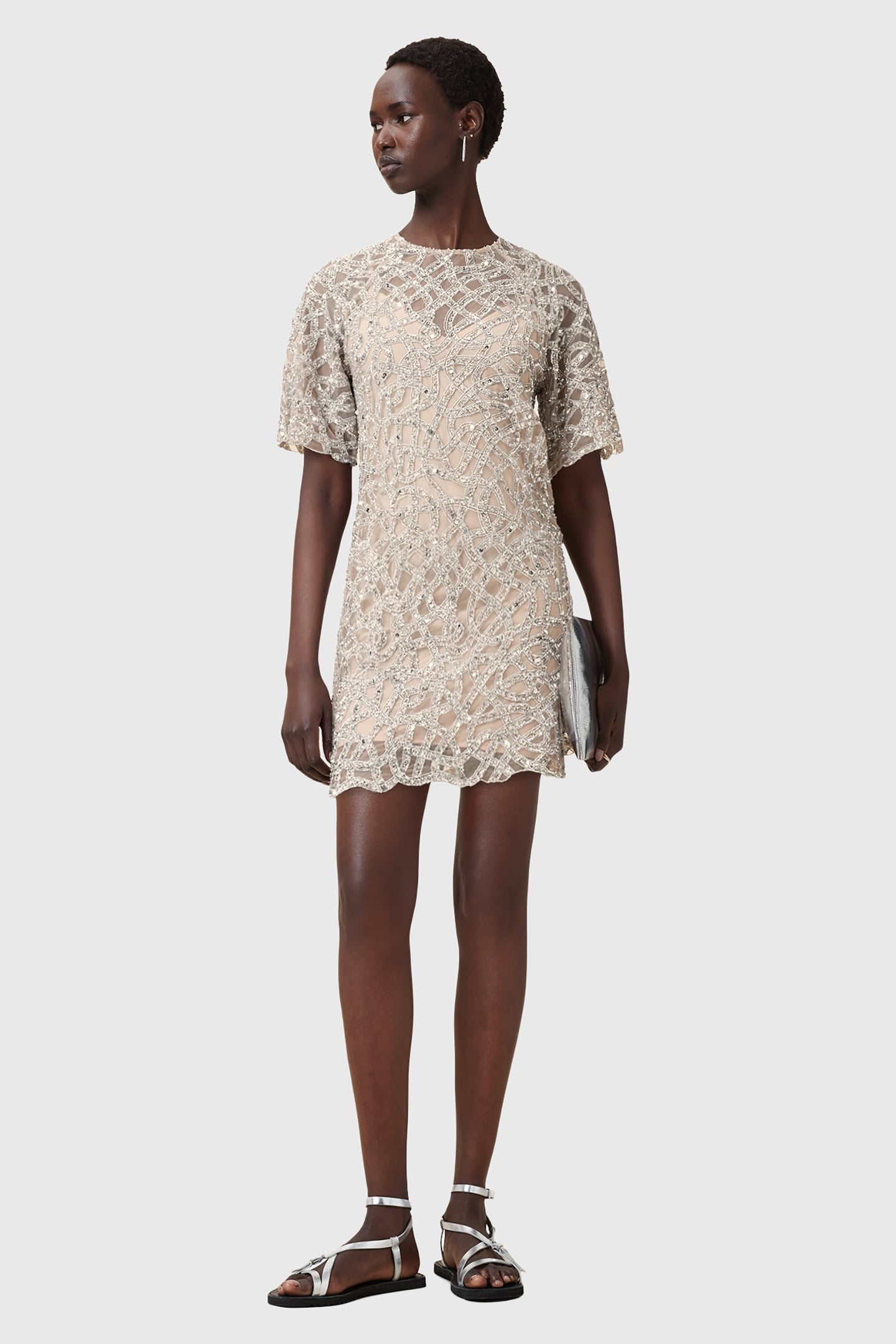 EVA EMB DRESS WHITE/SILVER 6