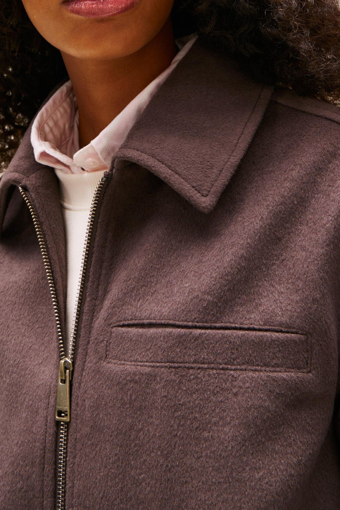 ZIP FRONT WOOL JACKET BLACK WALNUT 5