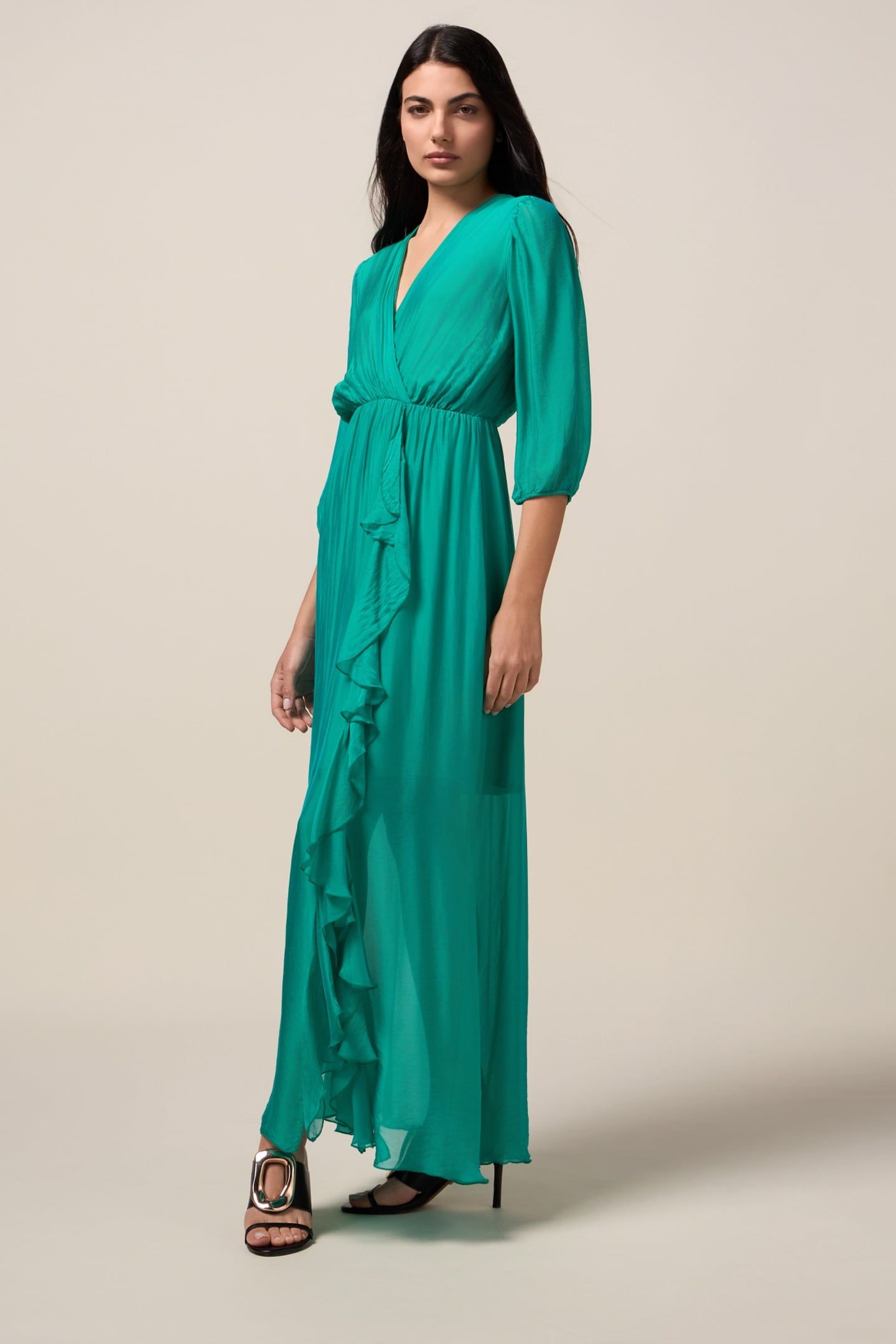 LONG SILK BLEND DRESS GREEN 1