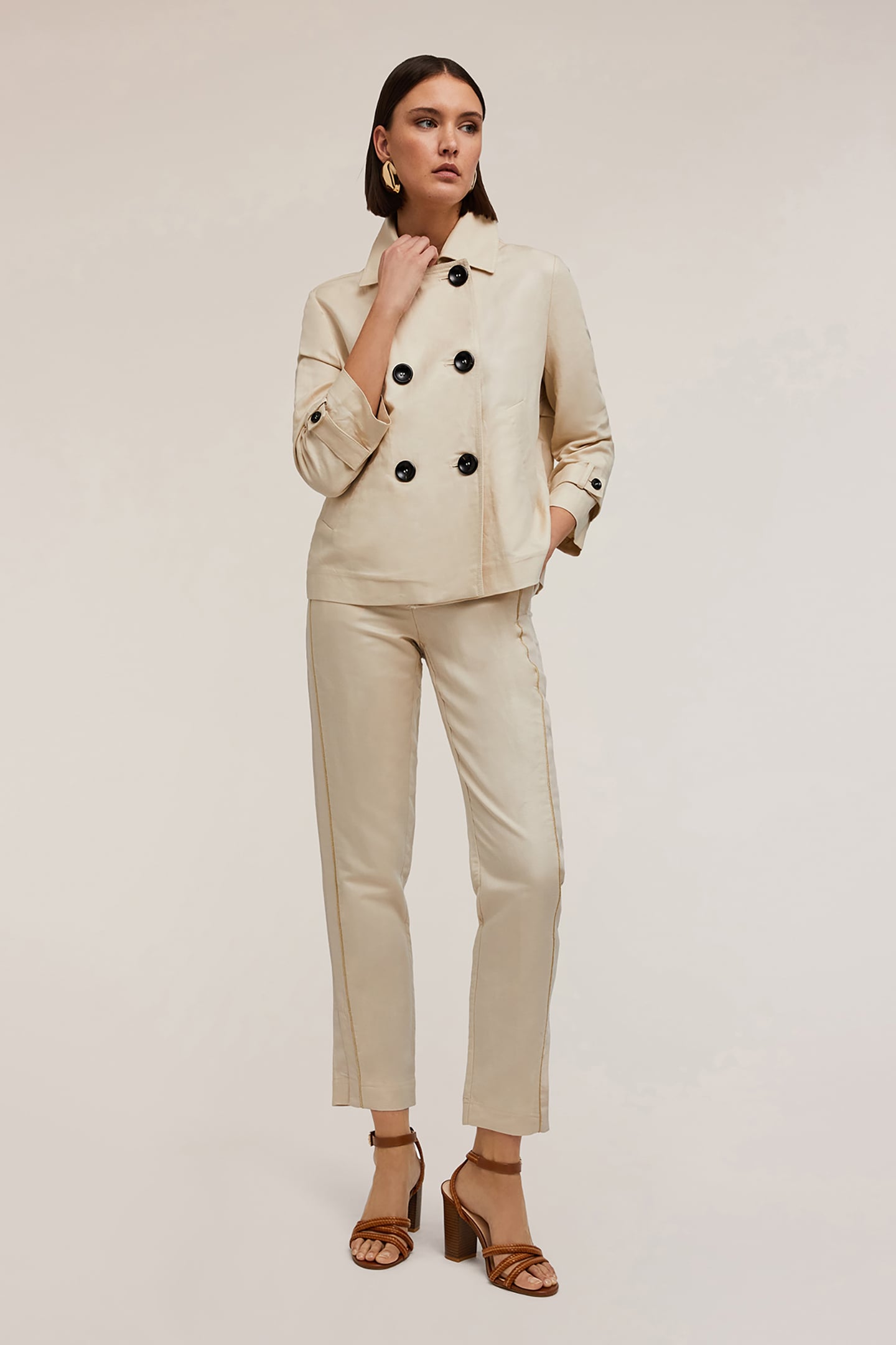 LINEN BLEND CANVAS PEA COAT BEIGE 3