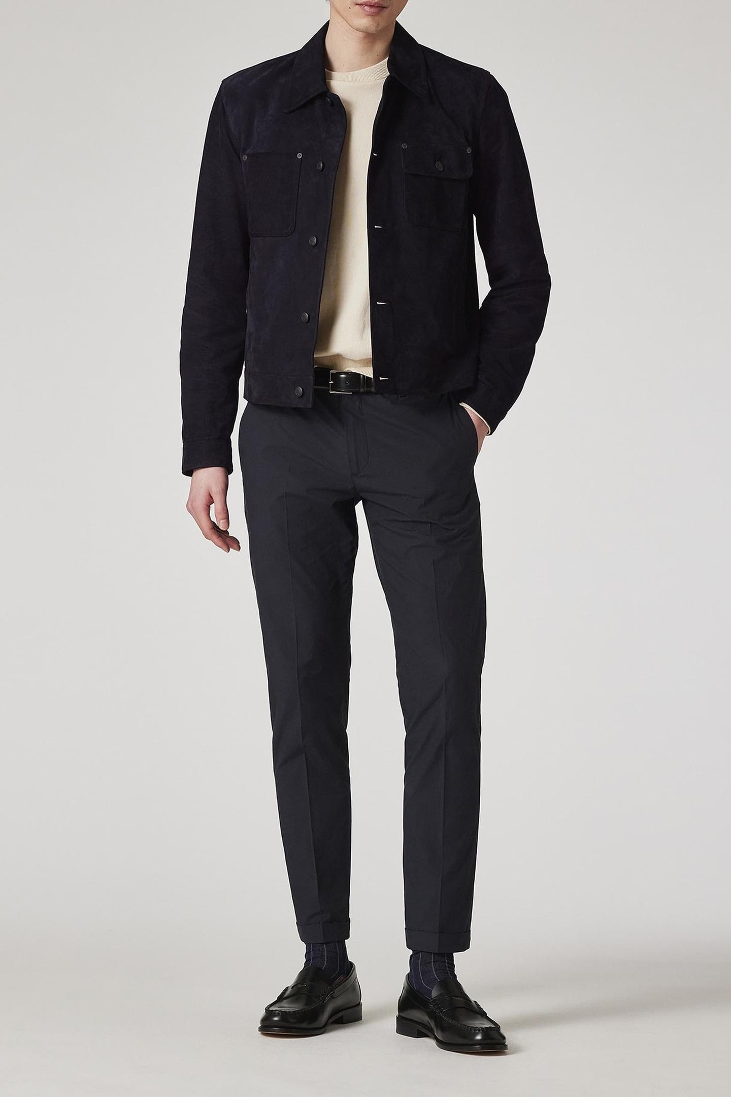 SLIM FIT SUEDE DENIM STYLE JACKET VERY DARK NAVY 2