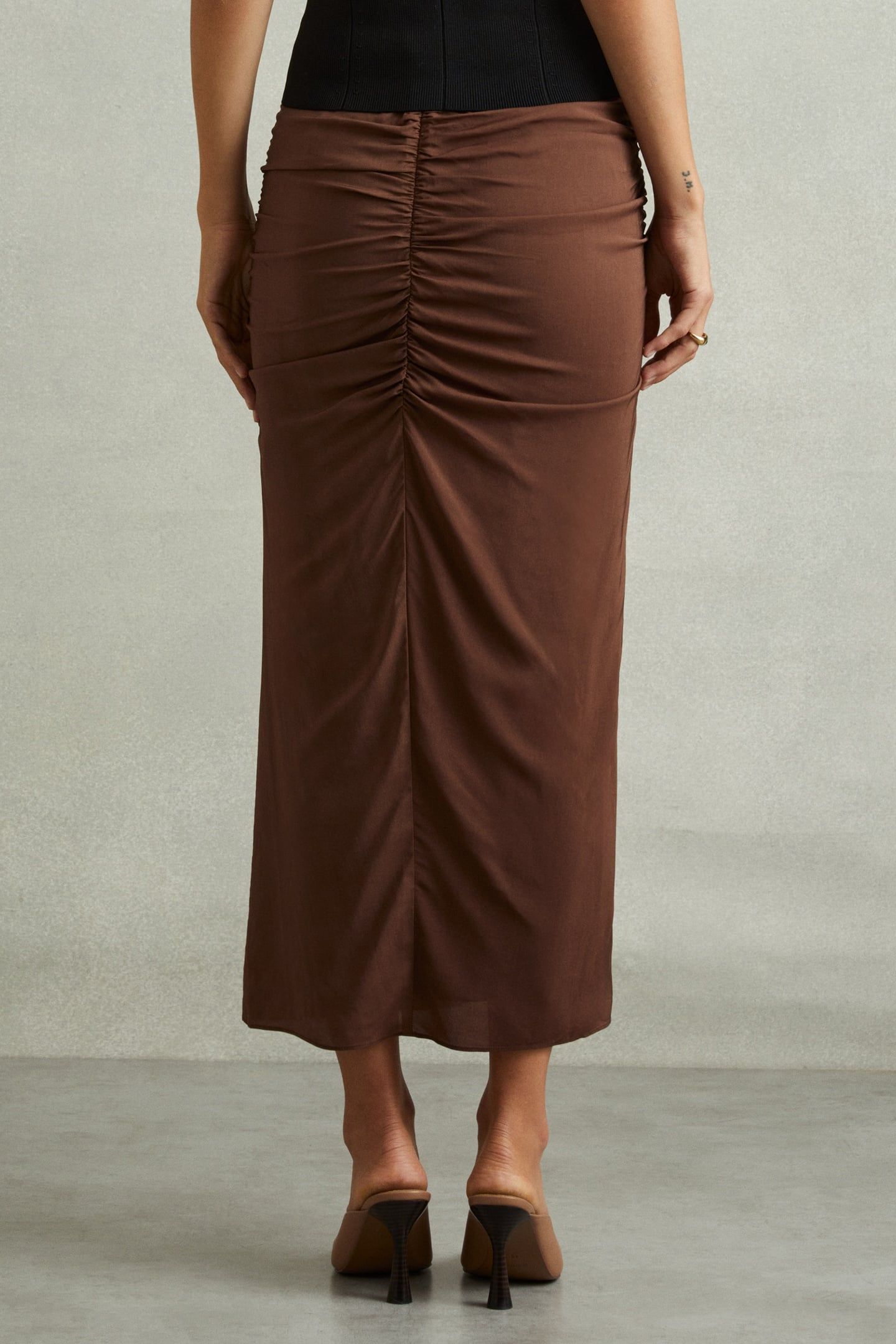 RUCHED MIDI SKIRT CHOCOLATE 3