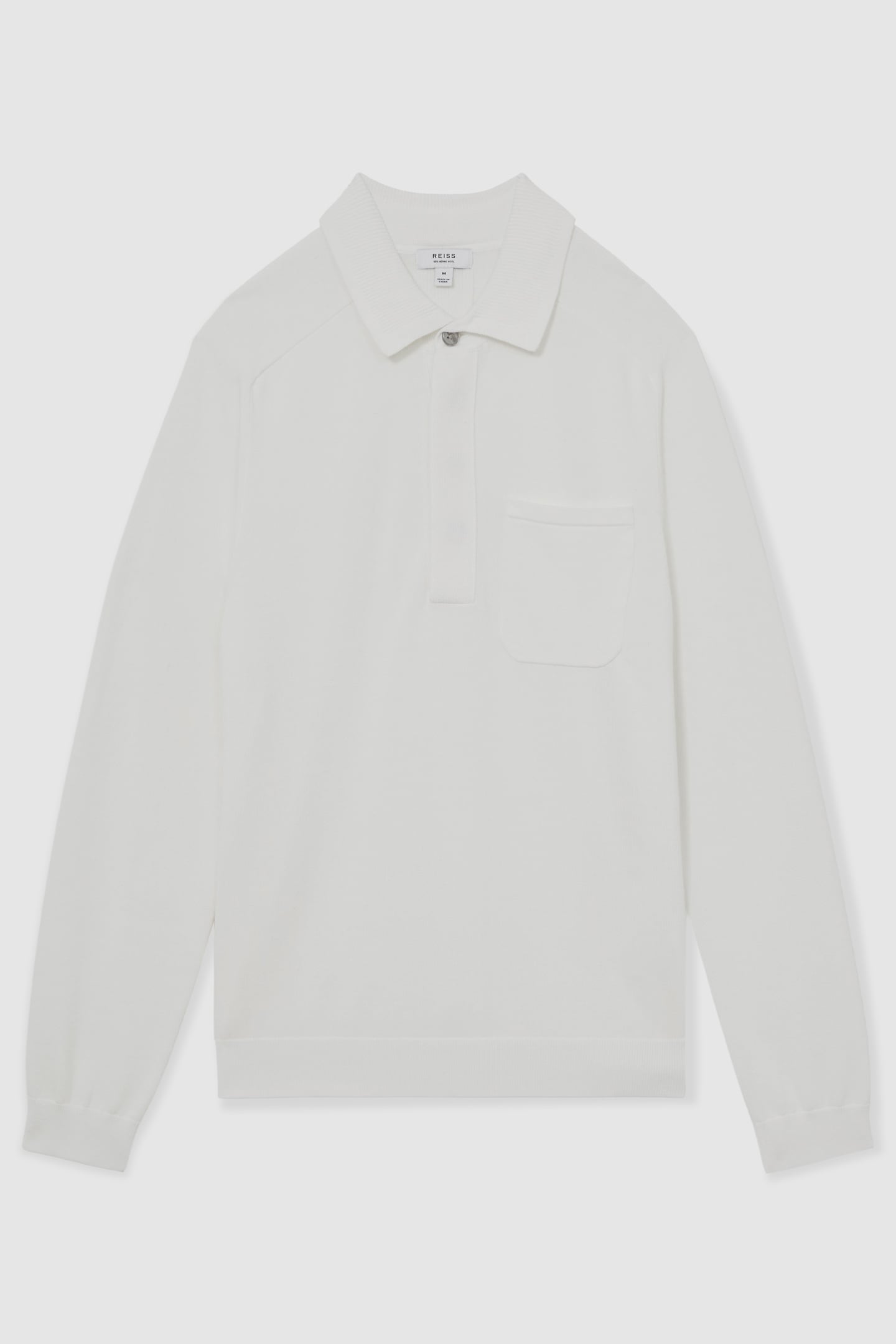 LS CONCEALED BUTTON PLACKET RIBBED COLLAR POLO WHITE 4