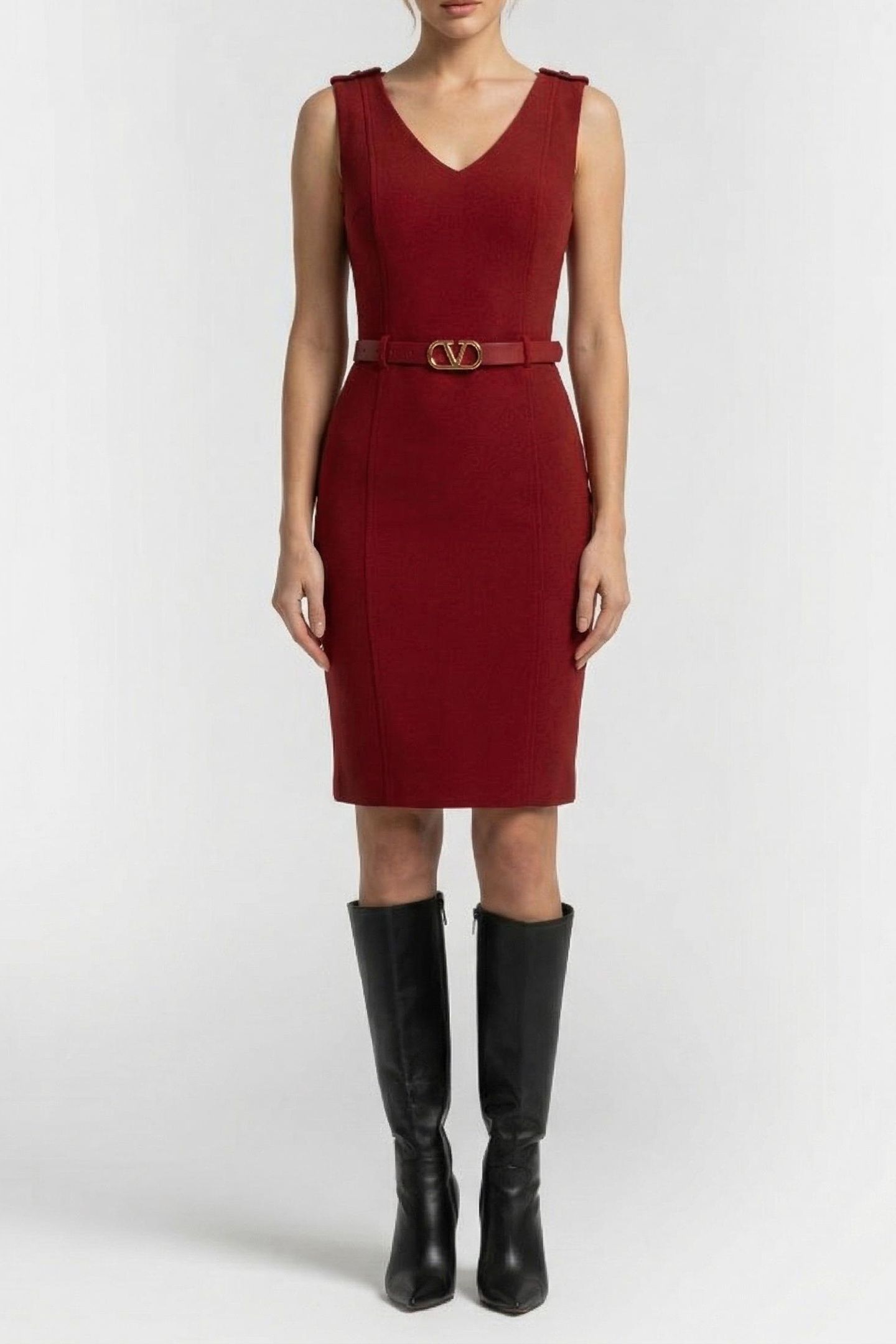 MARCIANO BY GUESS MASHA BELTED DRESS DARK JAM RED 1