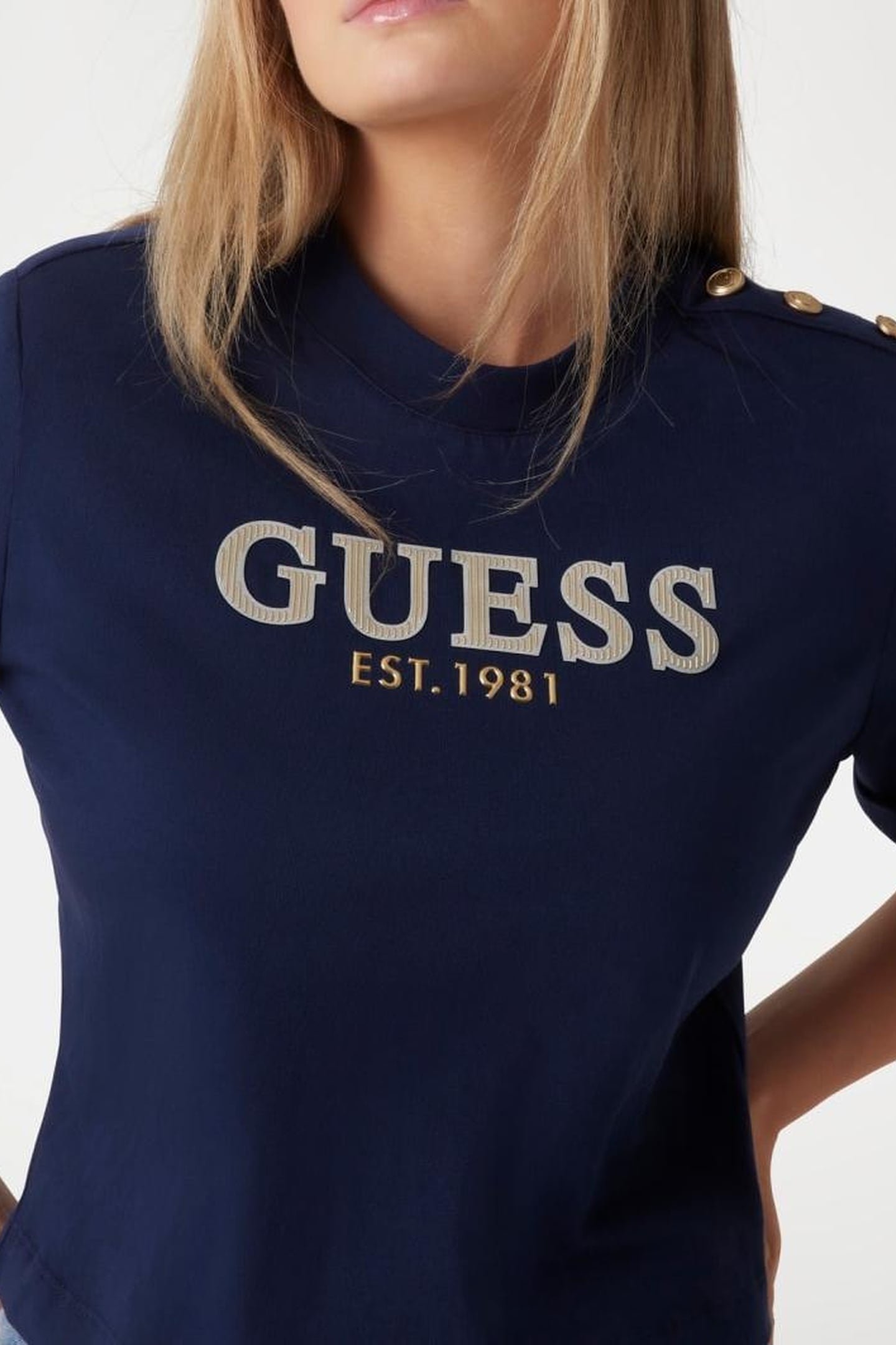 GUESS ECO CN SS CROPPED WASHED BLACKENED BLUE 6