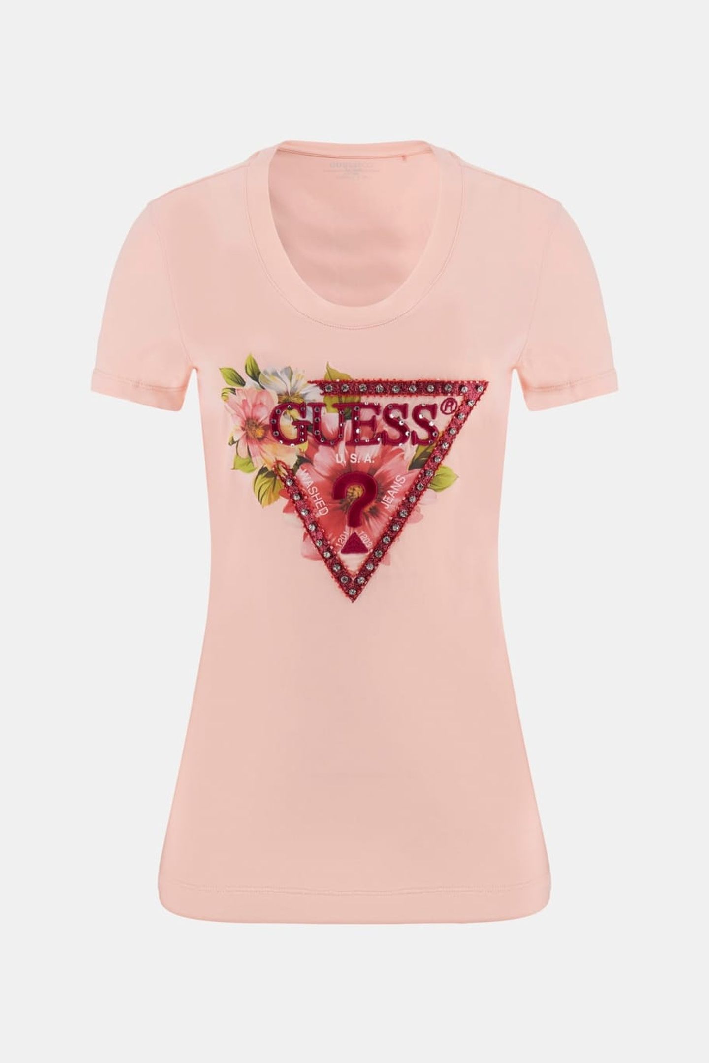 GUESS ECO SS CN TRIANGLE BEADS PEACH CREME 1