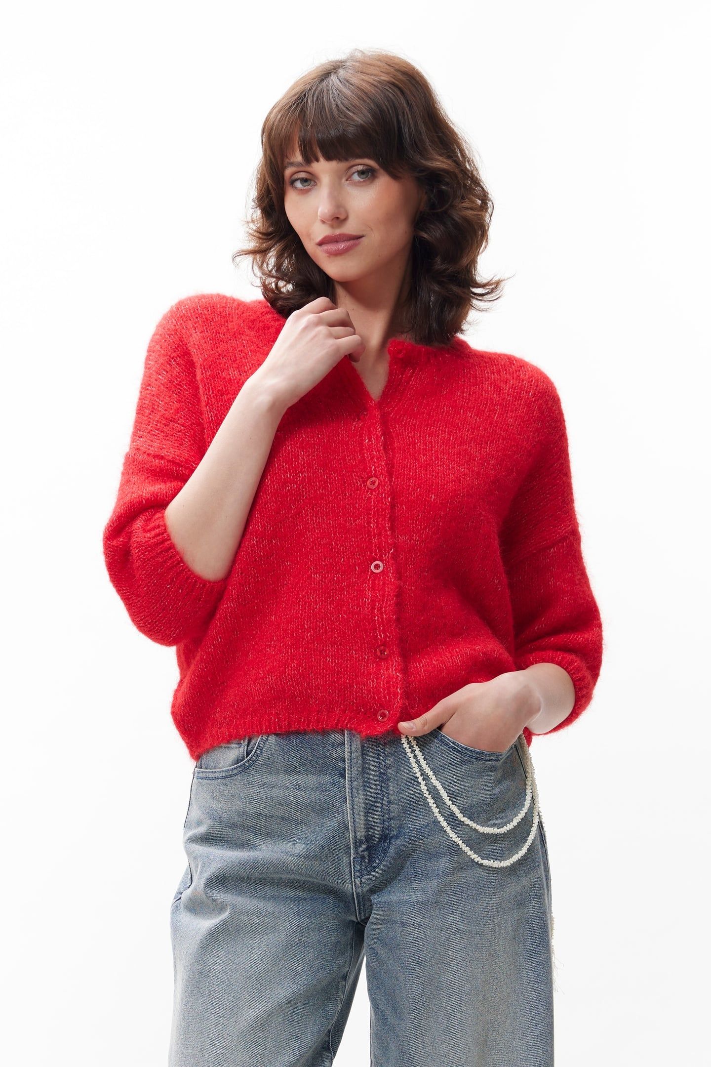 BUTTON UP CARDIGAN RIBBON RED 2