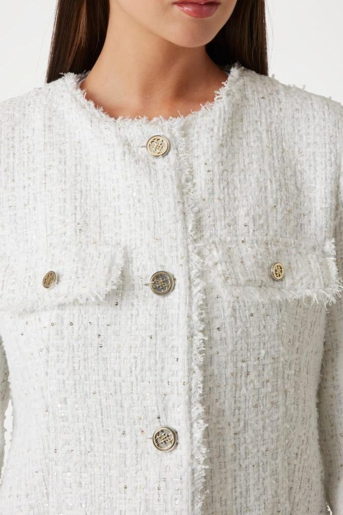 GUESS ECO NOELIE TWEED JACKET CREAM WHITE MULTI 1