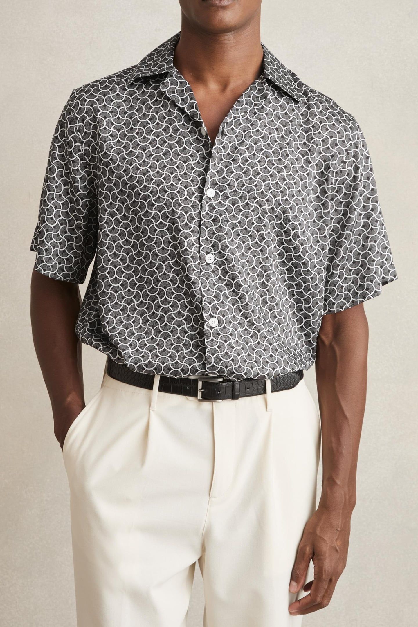 SS GEO WAVE PRINTED CUBAN SHIRT BLACK/WHITE 1
