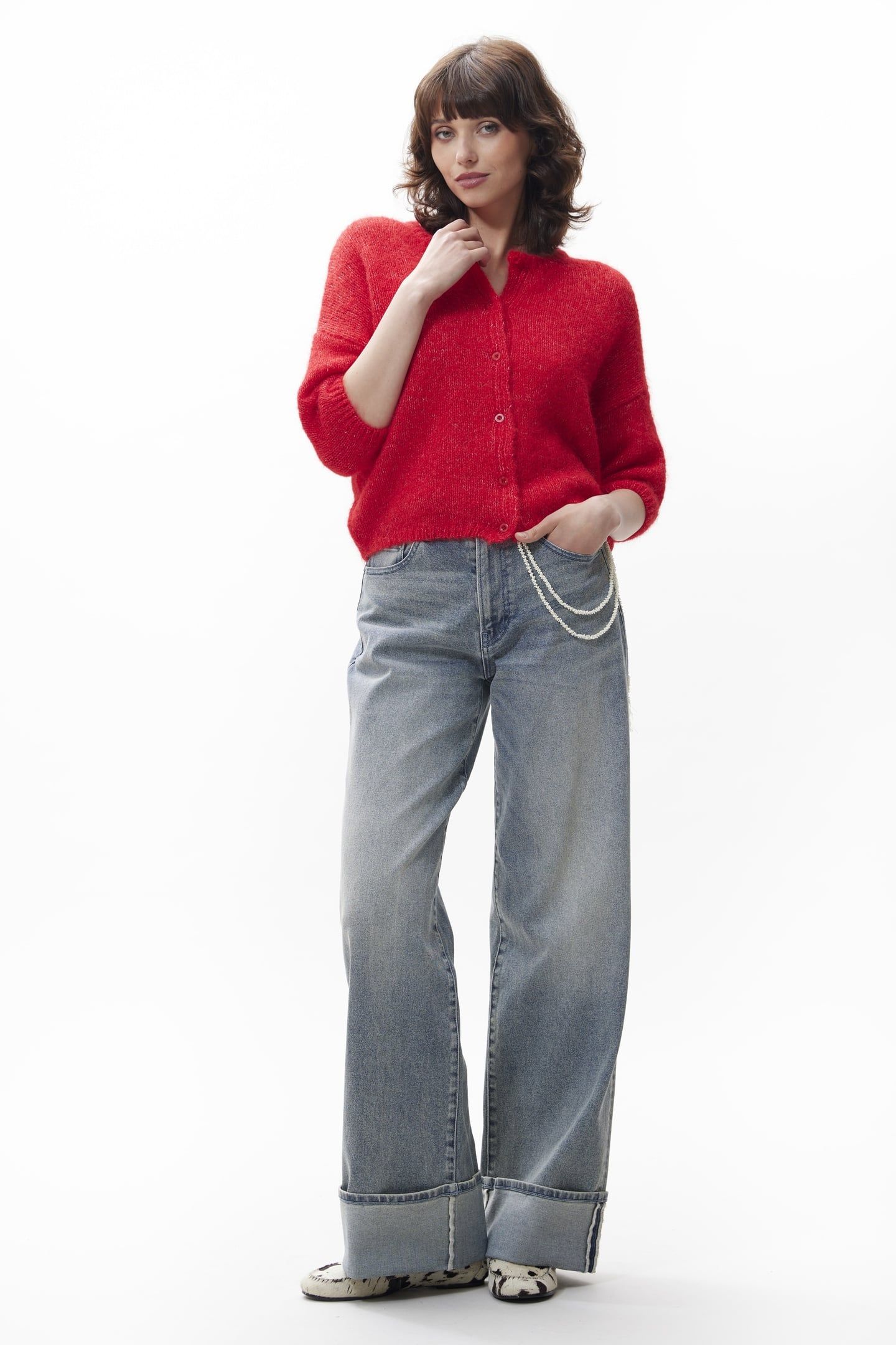 BUTTON UP CARDIGAN RIBBON RED 1