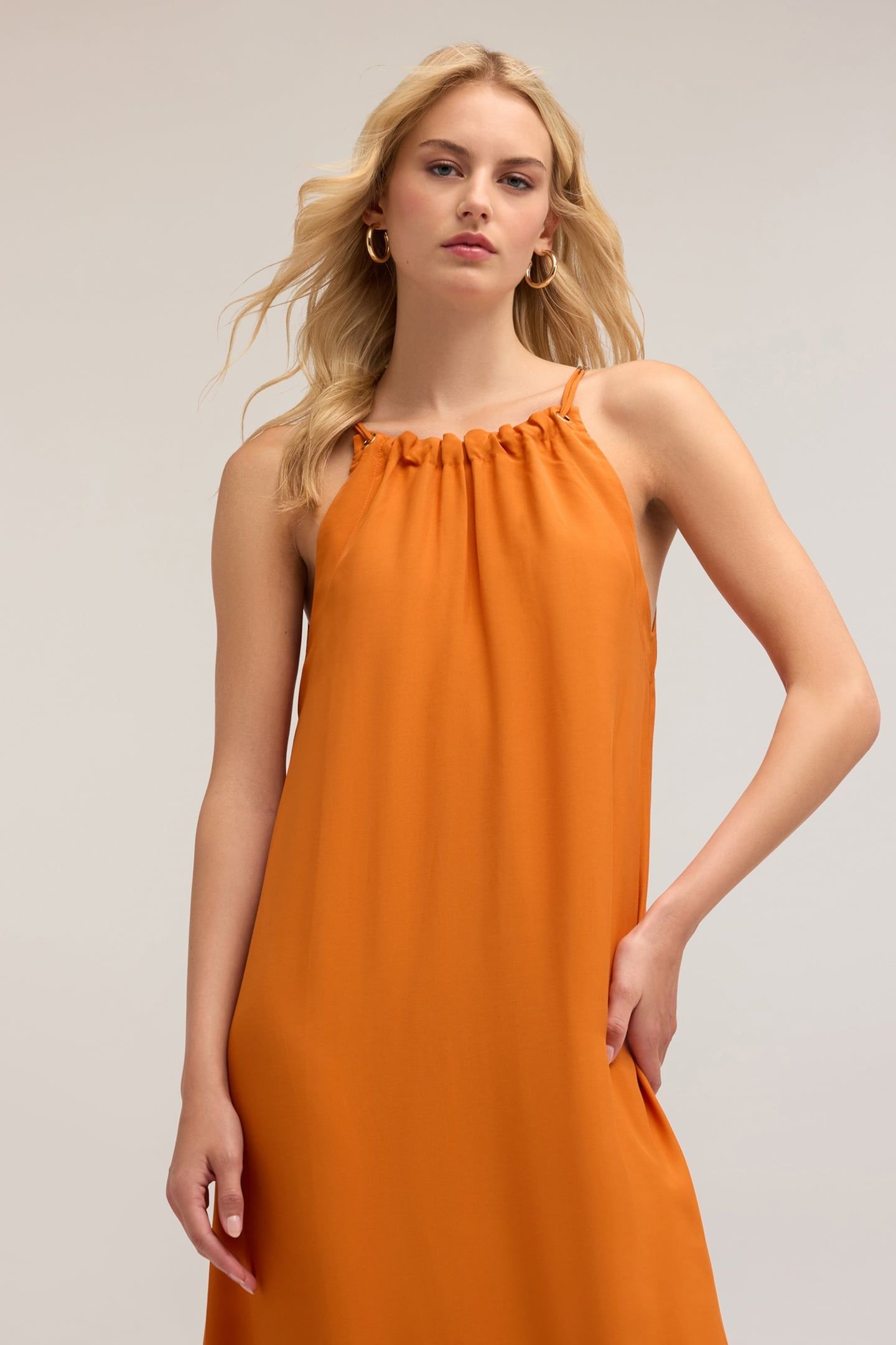 LONG FLOWING DRESS WITH EYELETS ORANGE 3