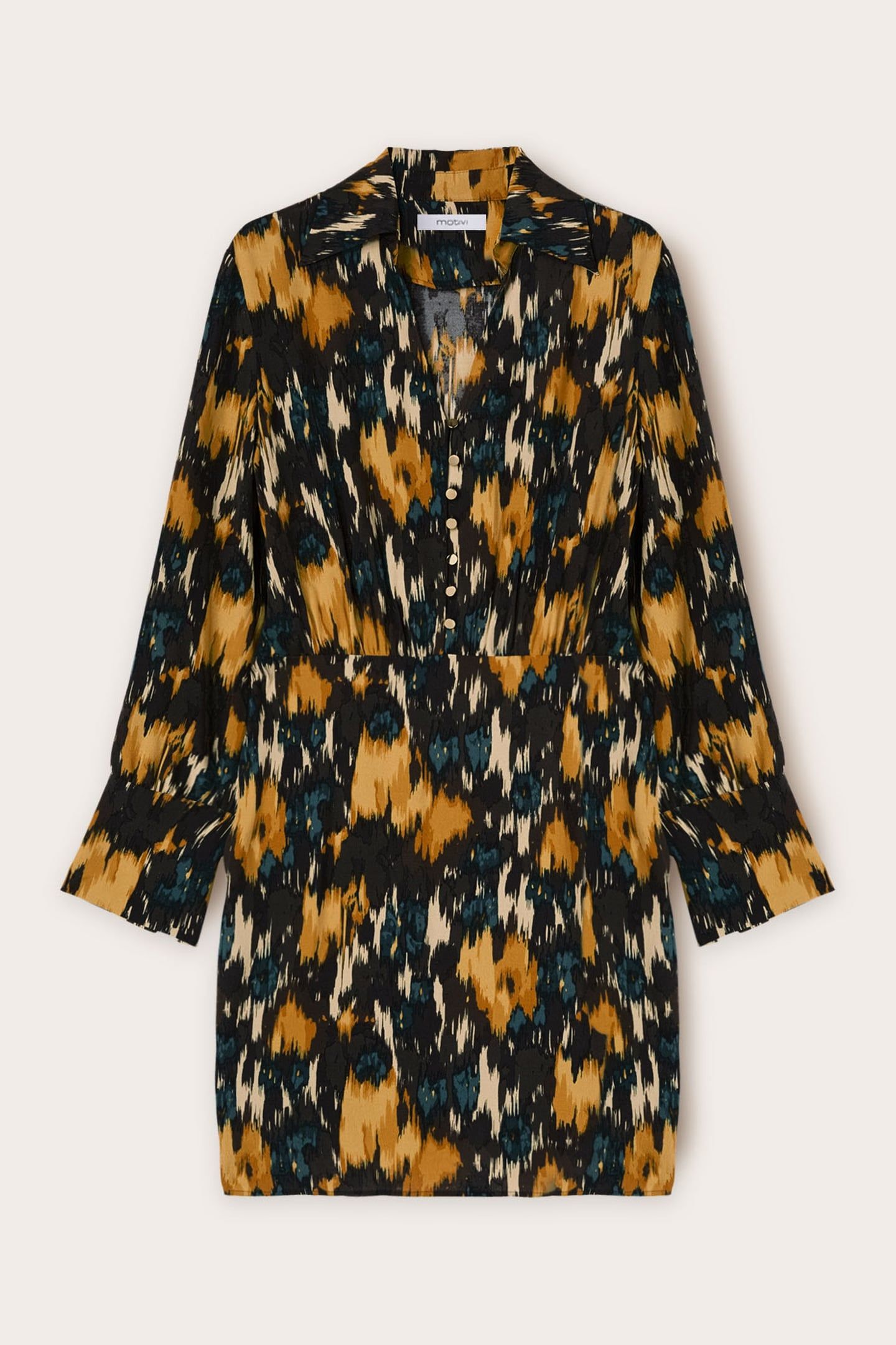 CREPE FABRIC PRINTED CHEMISIER DRESS YELLOW 5