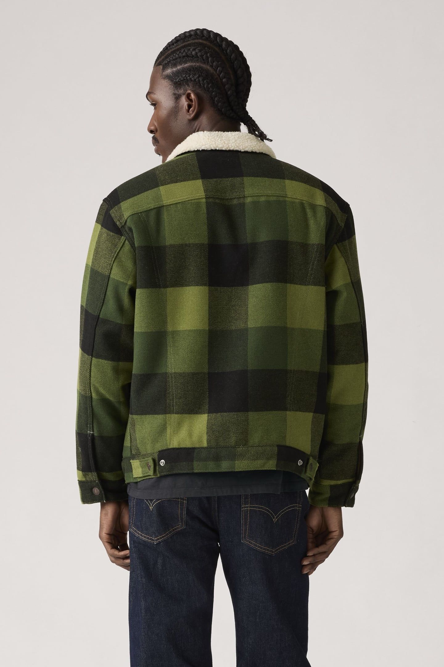 RELAXED FIT PLAID SHERPA TRUCKER JACKET 3