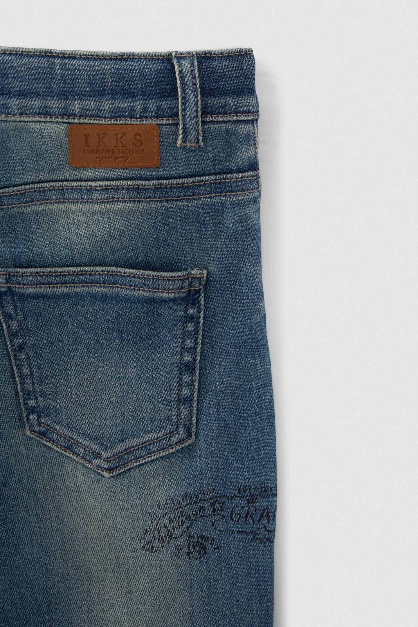 BOYS’ BLUE UPCYCLED STRAIGHT JEANS, PRINT FRONT AND BACK 3