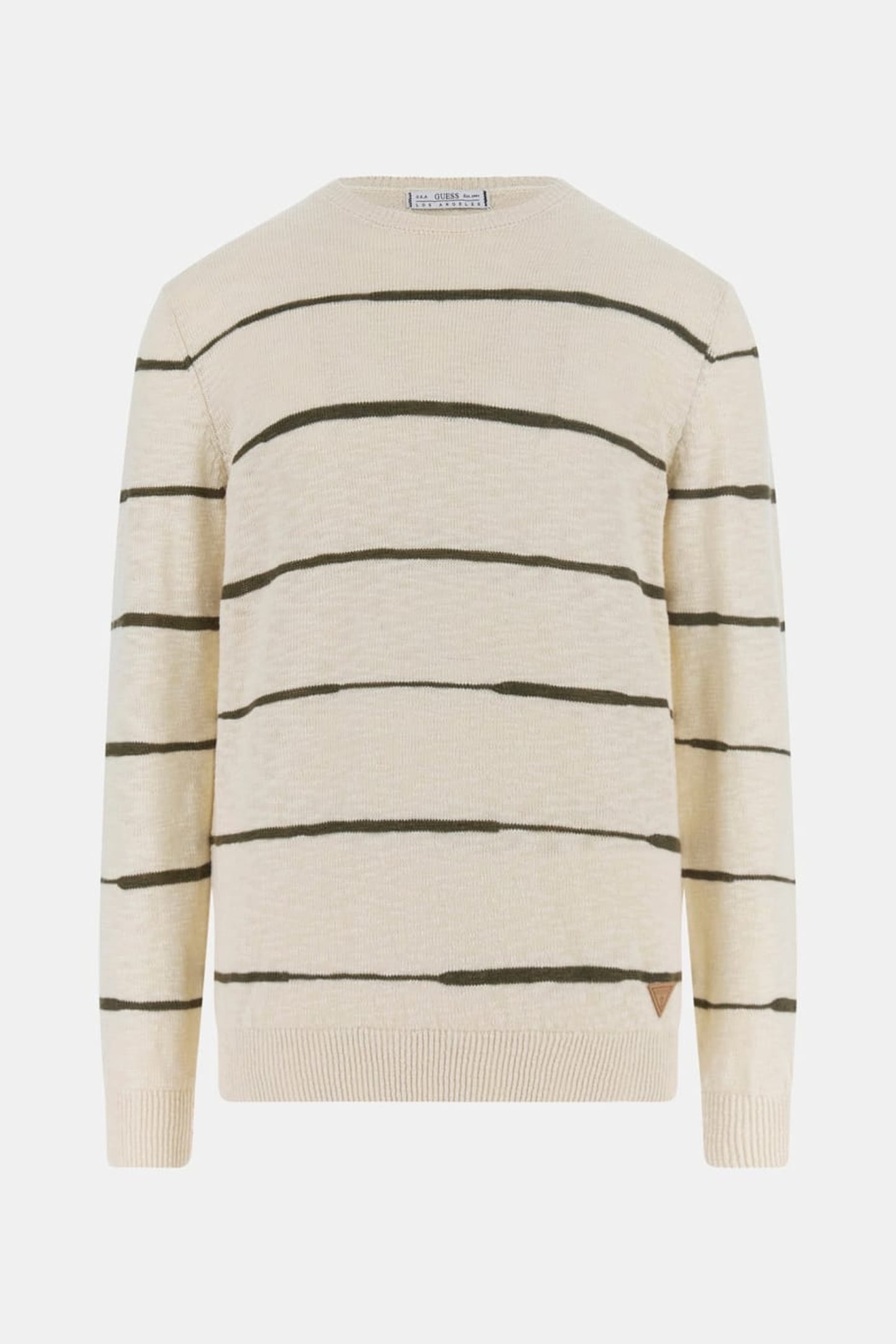 GUESS ECO GRIER CN LS STRIPED QUICKSAND OLIVE IRRE 7