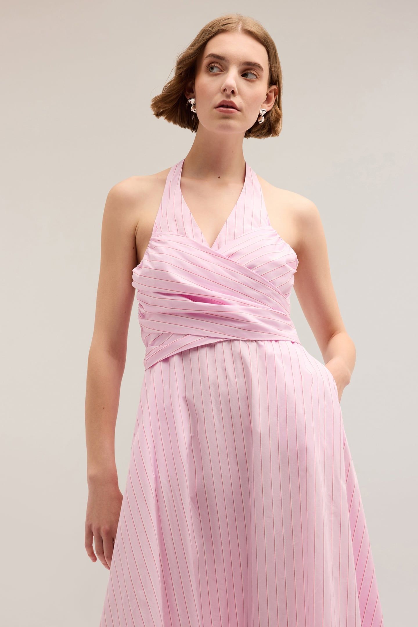 STRIPED PATTERN POPLIN DRESS PINK 3