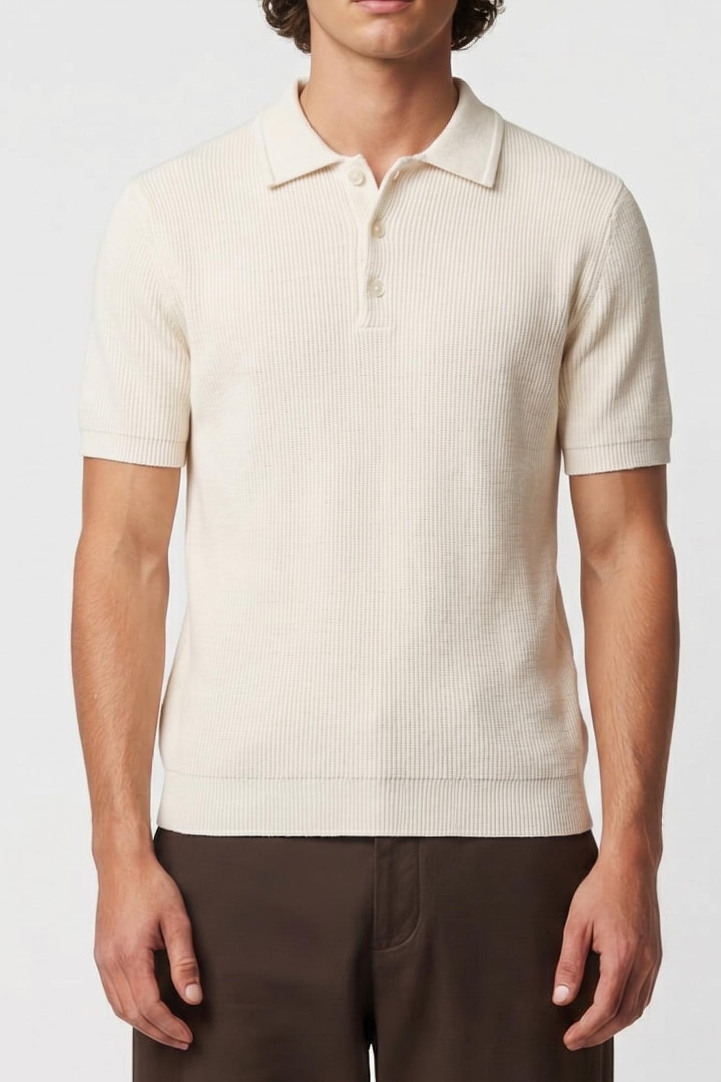 LINEN BLEND BUTTON POLO STONE 1