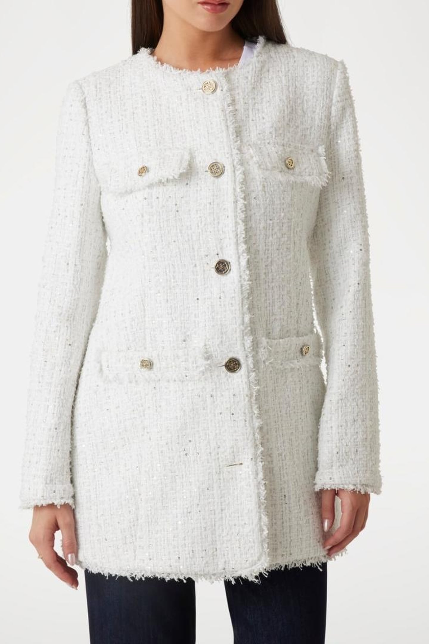 GUESS ECO NOELIE TWEED JACKET CREAM WHITE MULTI 4