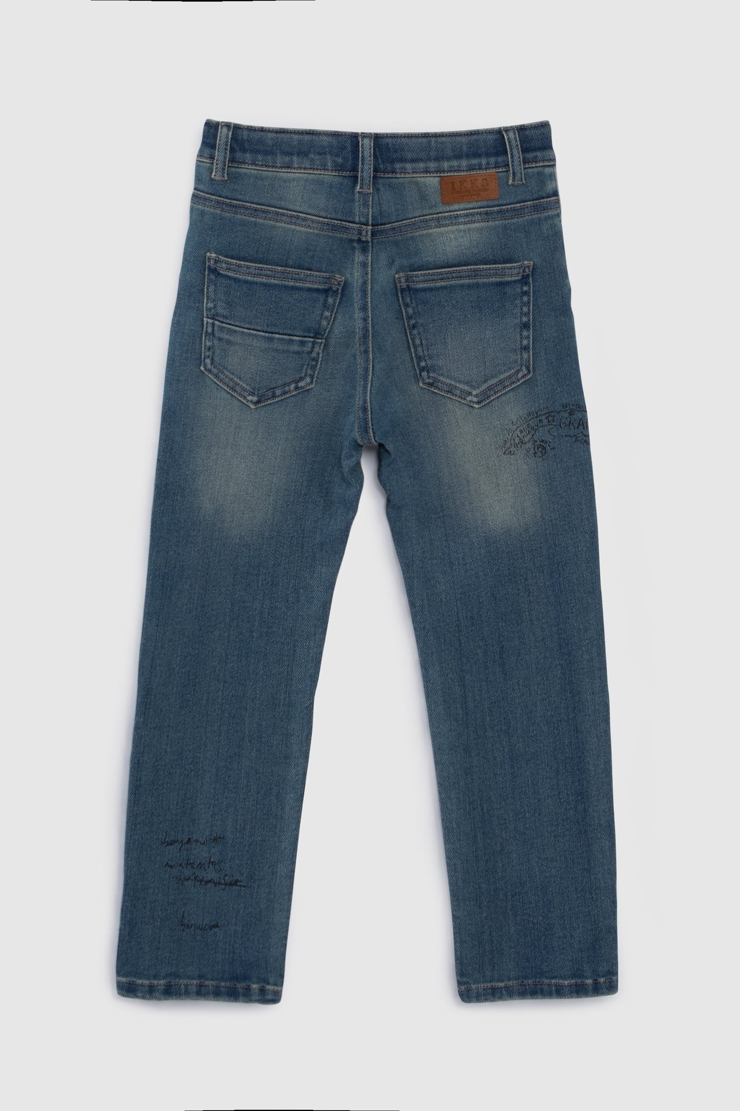 BOYS’ BLUE UPCYCLED STRAIGHT JEANS, PRINT FRONT AND BACK 2