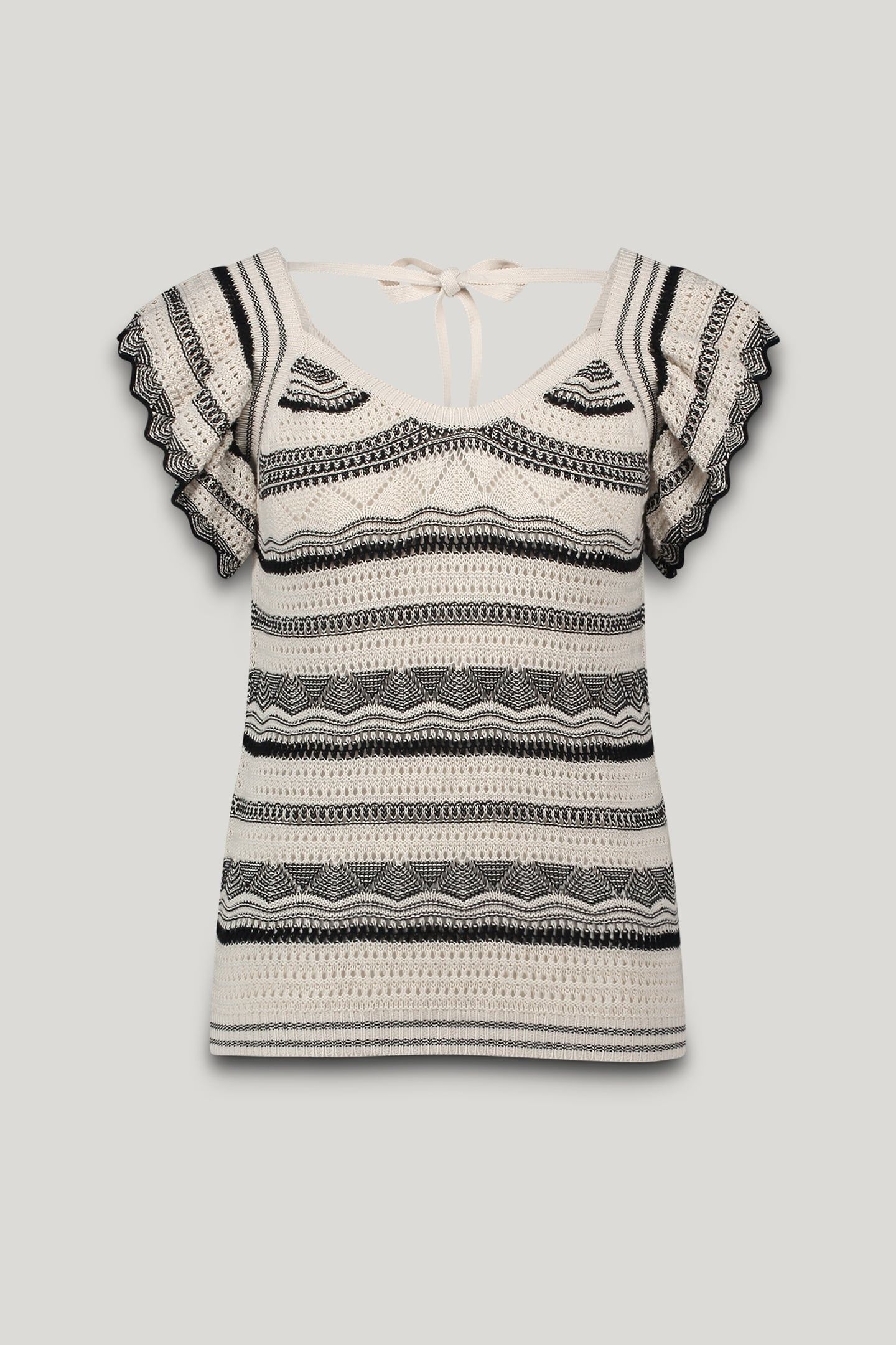 RUFFLE TOP COTTON AJOUR KNIT IVORY 3
