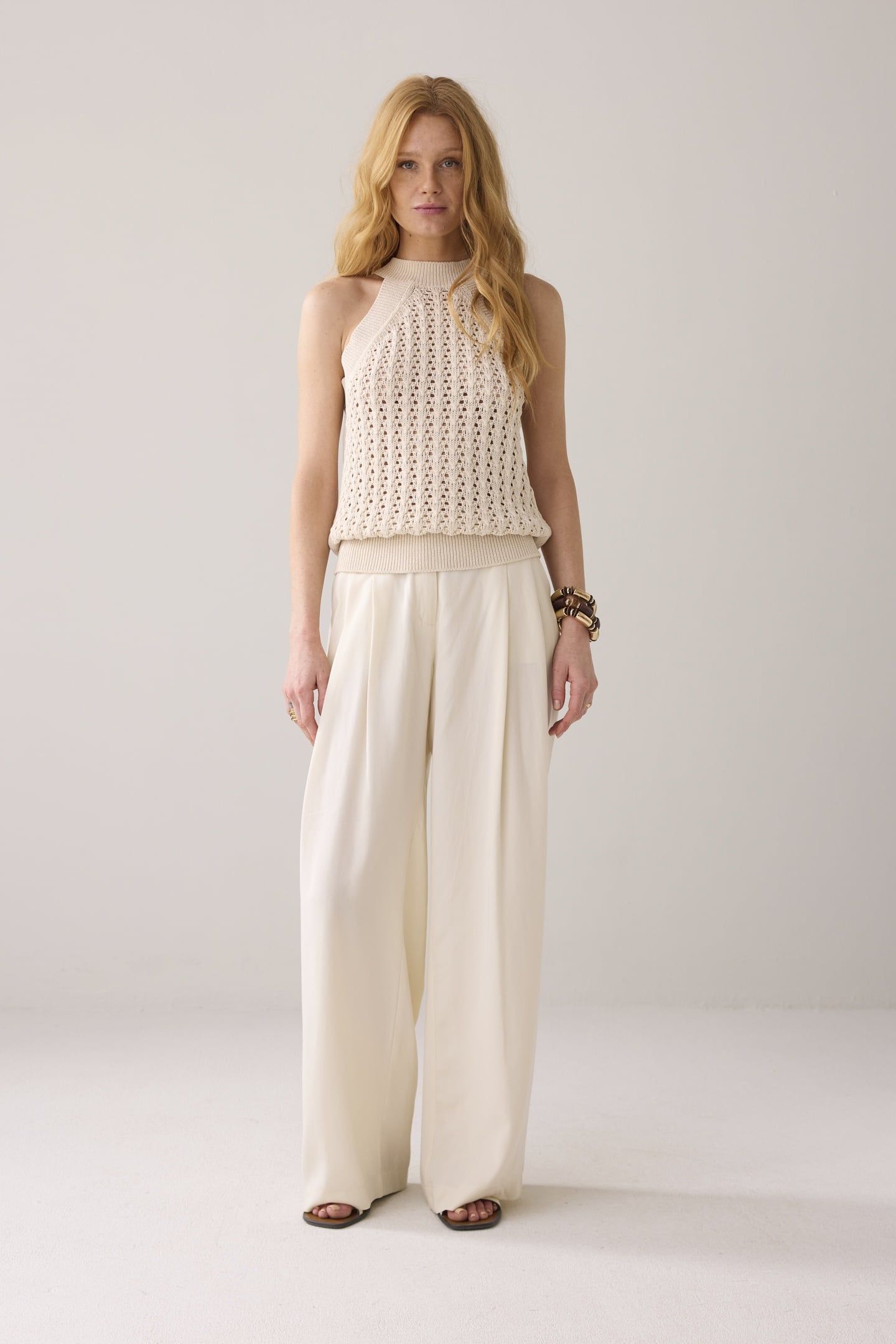 HALTER TOP FANCY COTTON AJOUR KNIT IVORY 2
