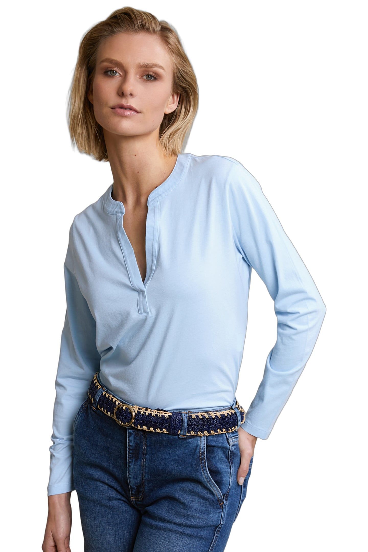 LIGHT BLUE V-NECK T-SHIRT LONG SLEEVES 1