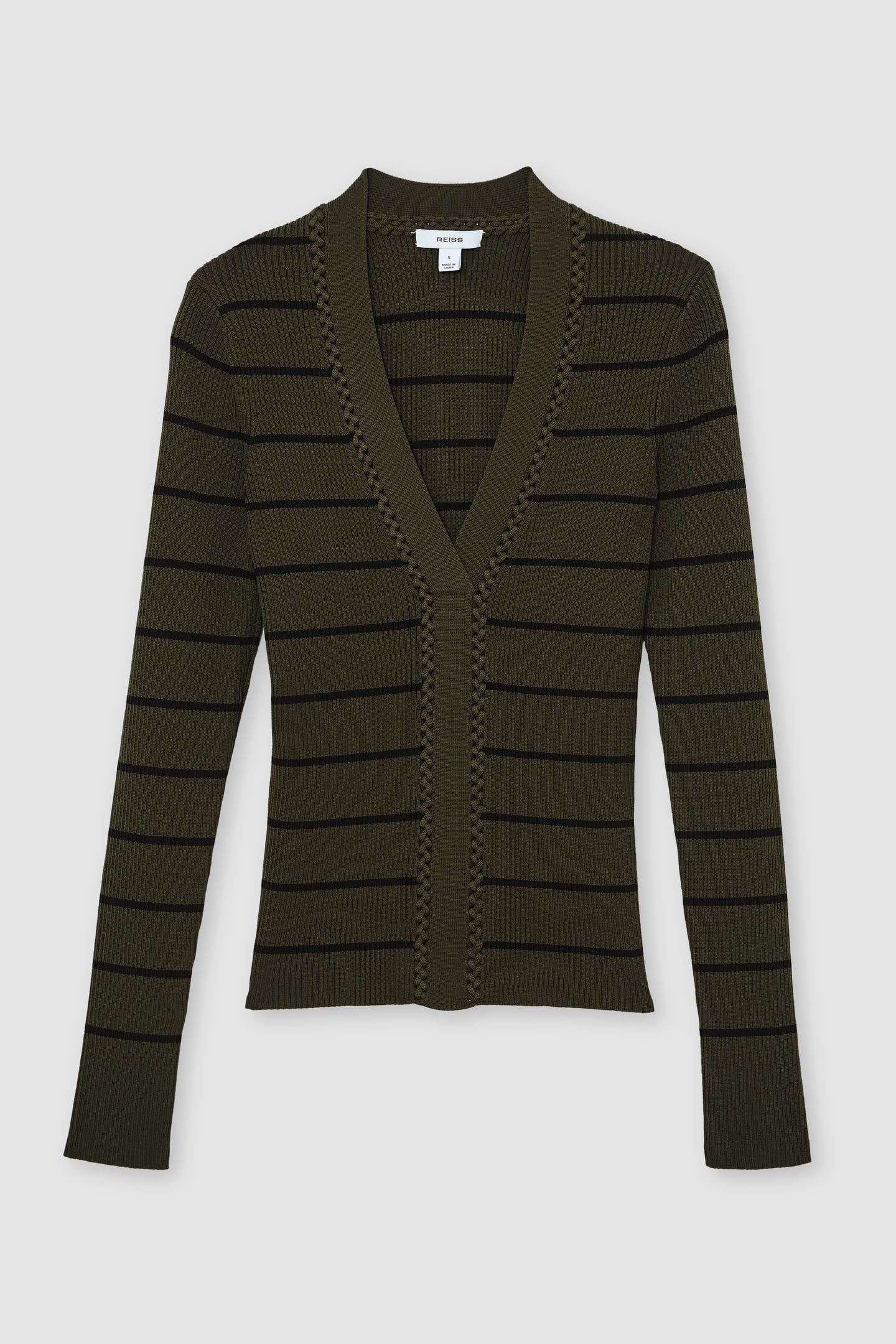 STRIPED CRAFT STITCH TOP KHAKI GREEN/BLACK 4