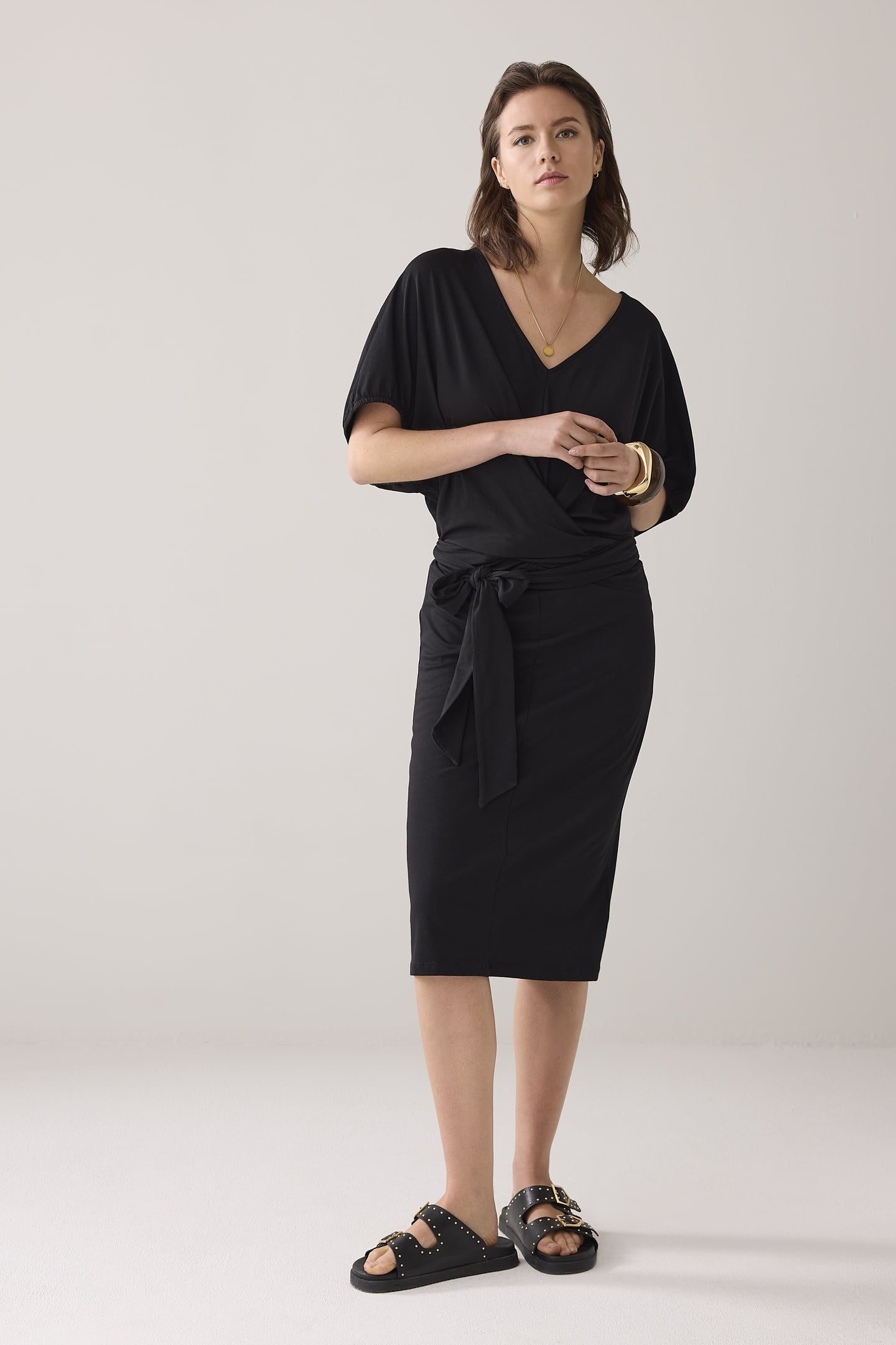 WRAP DRESS SOLID JERSEY BLACK 1
