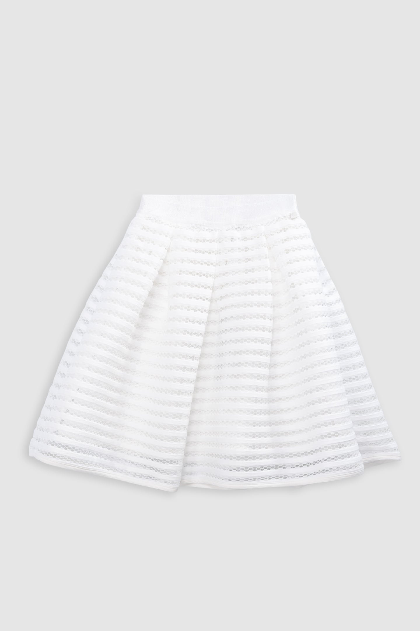 WHITE SKATER SKIRT WITH OPENWORK LACE STRIPES 1