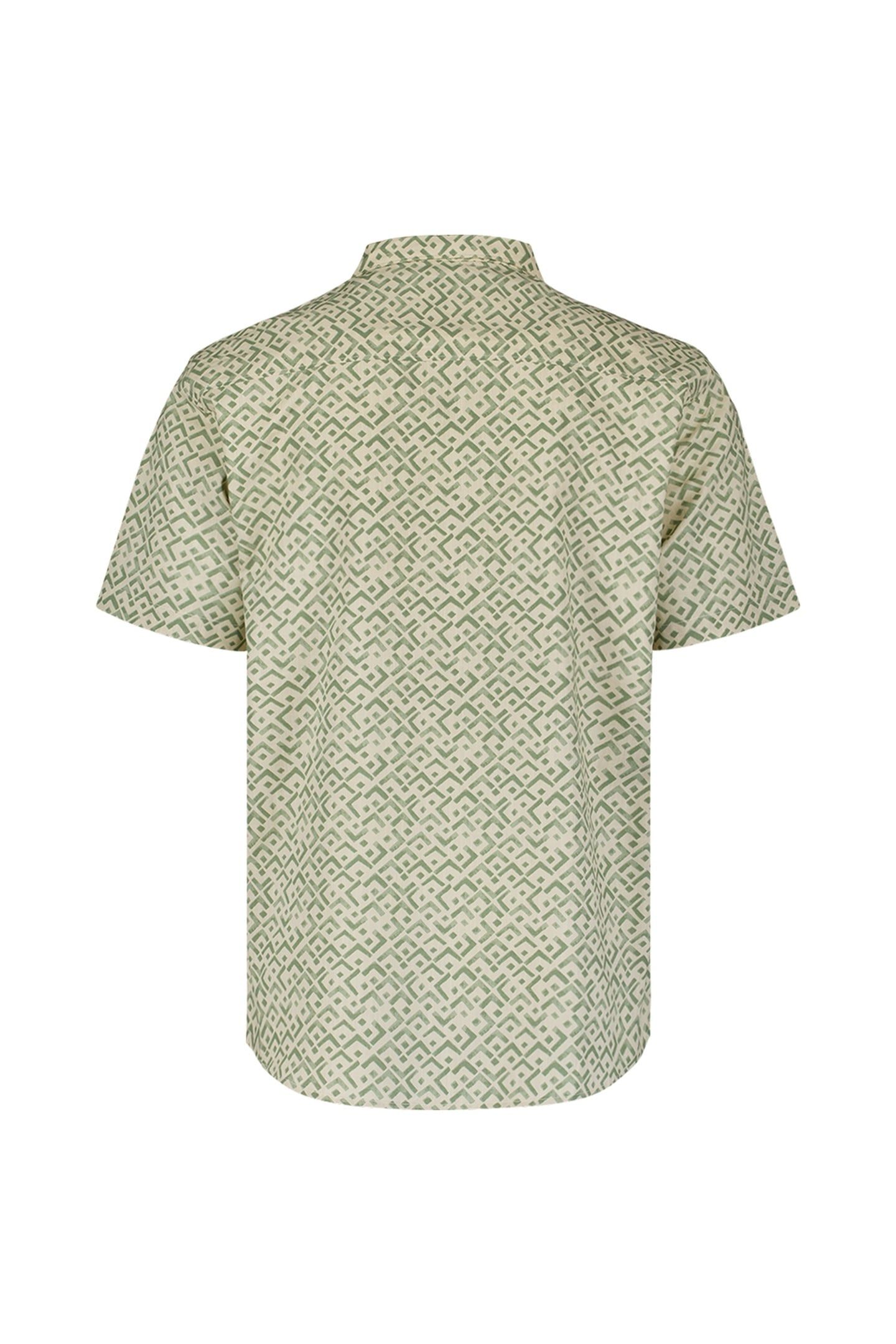 SHIRT SHORT SLEEVE REVERS COLLAR SLUB ALLOVER PRINTED GREEN 4