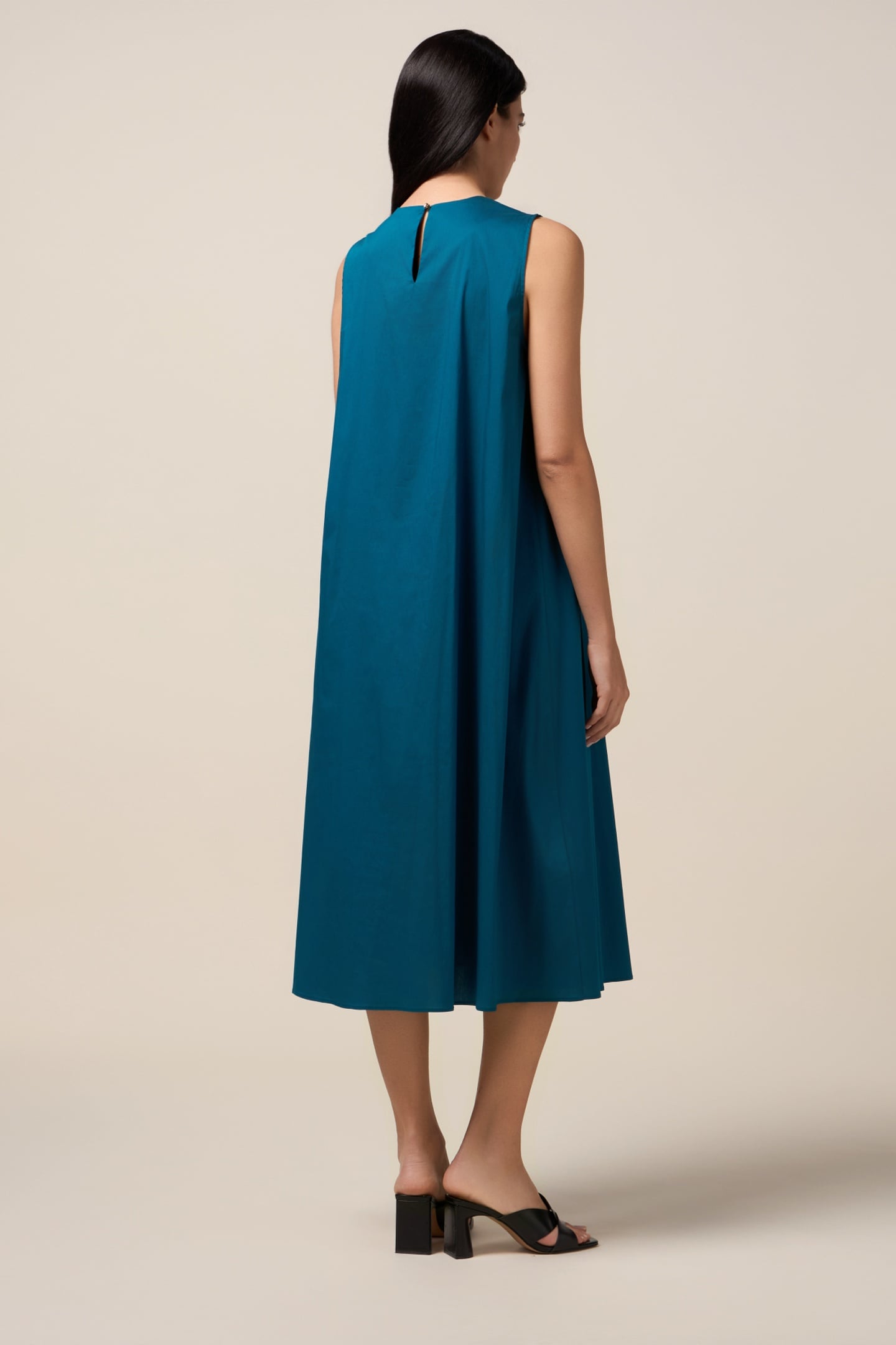 MIDI DRESS IN POPLIN WITH BROOCH TEAL 2